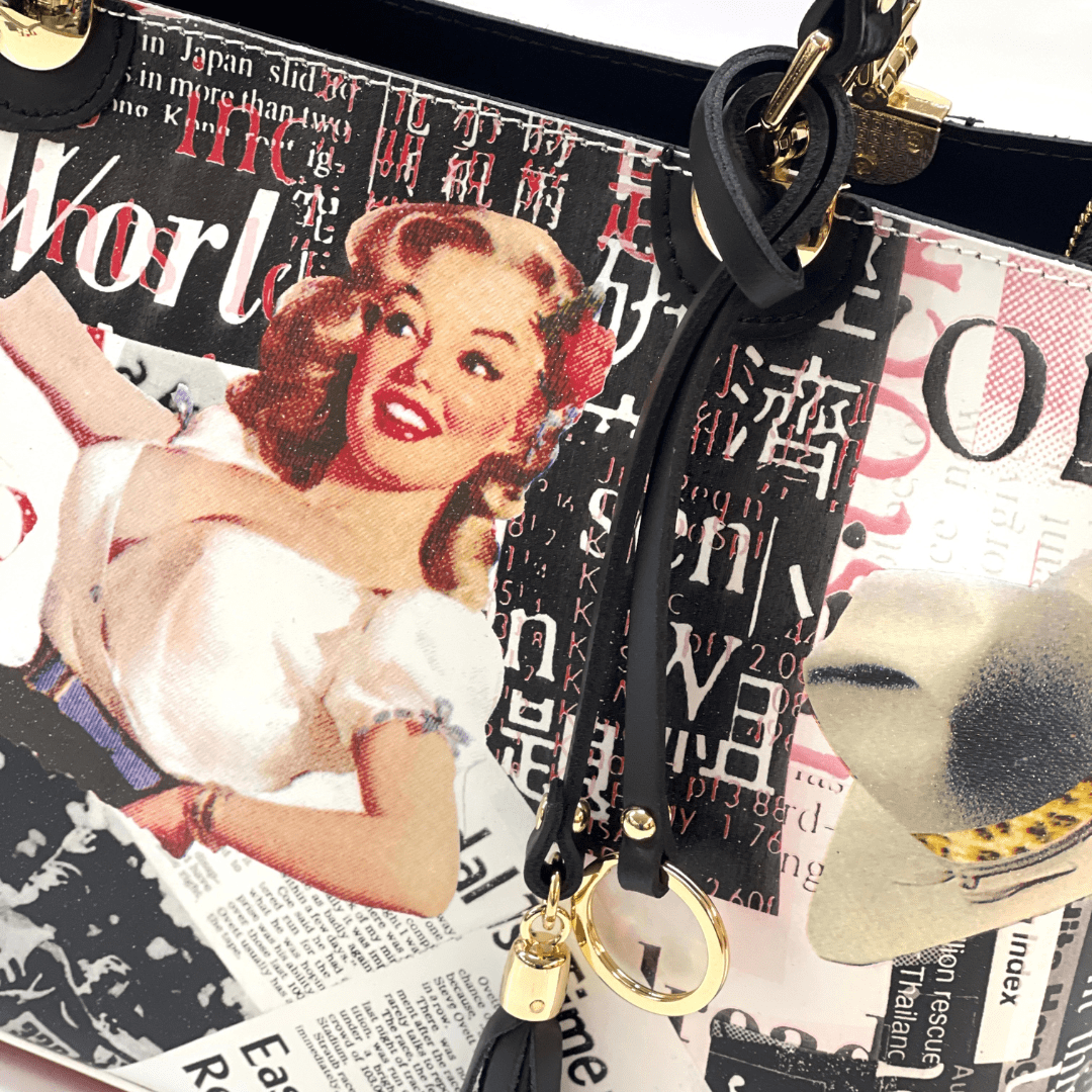 Női táska természetes bőrből, Alika - Monroe nyomtatással