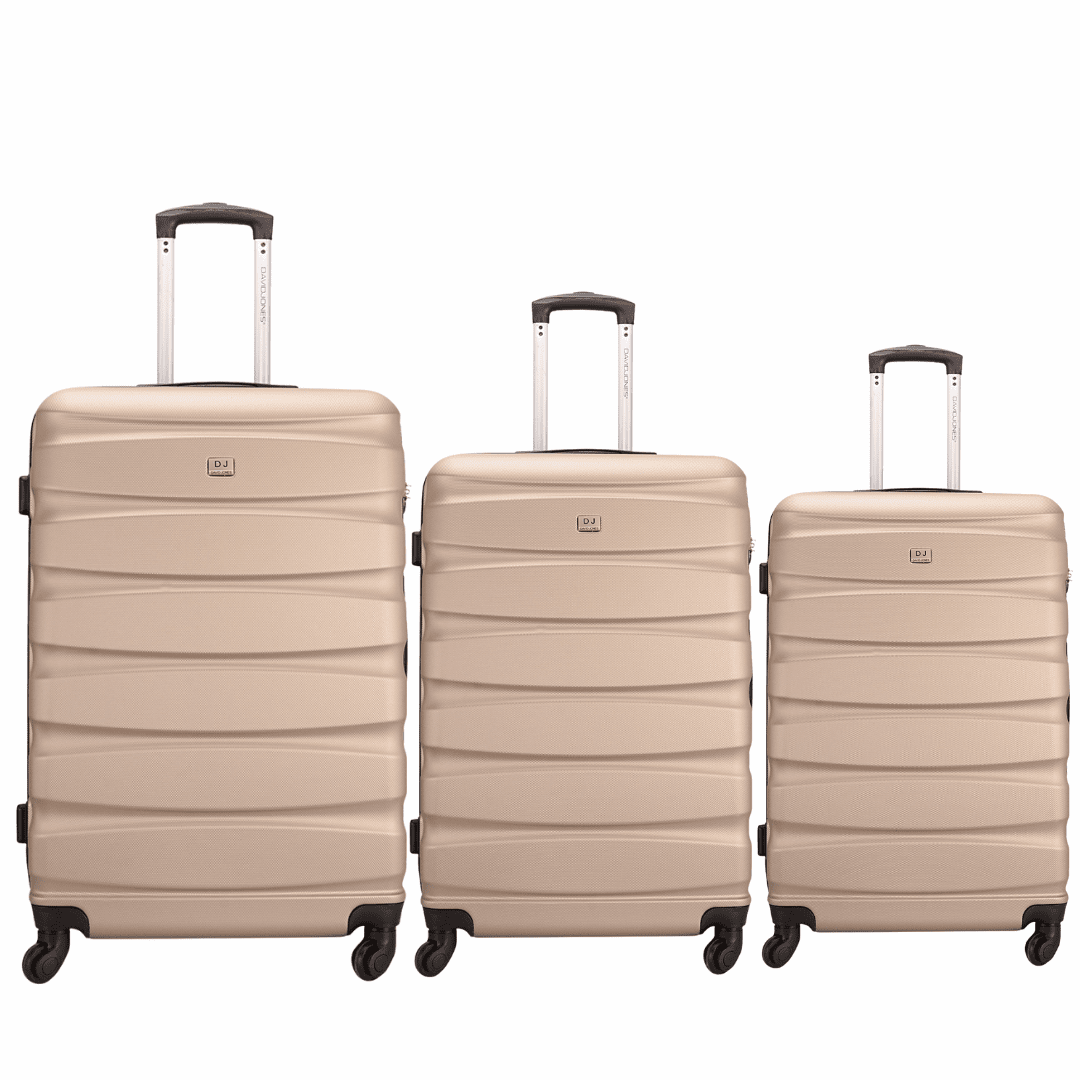 David Jones - Bőröndkészlet mozgatható kerekekkel, 3 méretben - világosbarna