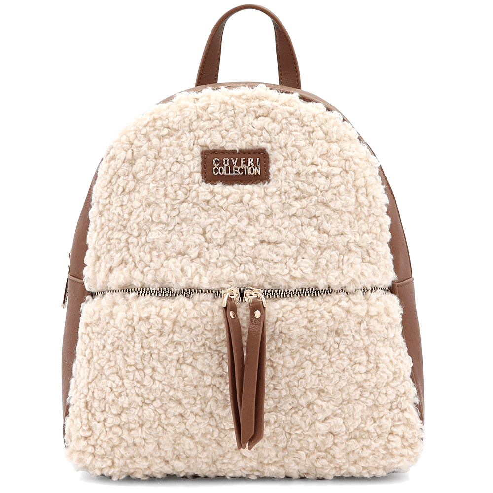 Plüss női hátizsák – bézs / téglabarna