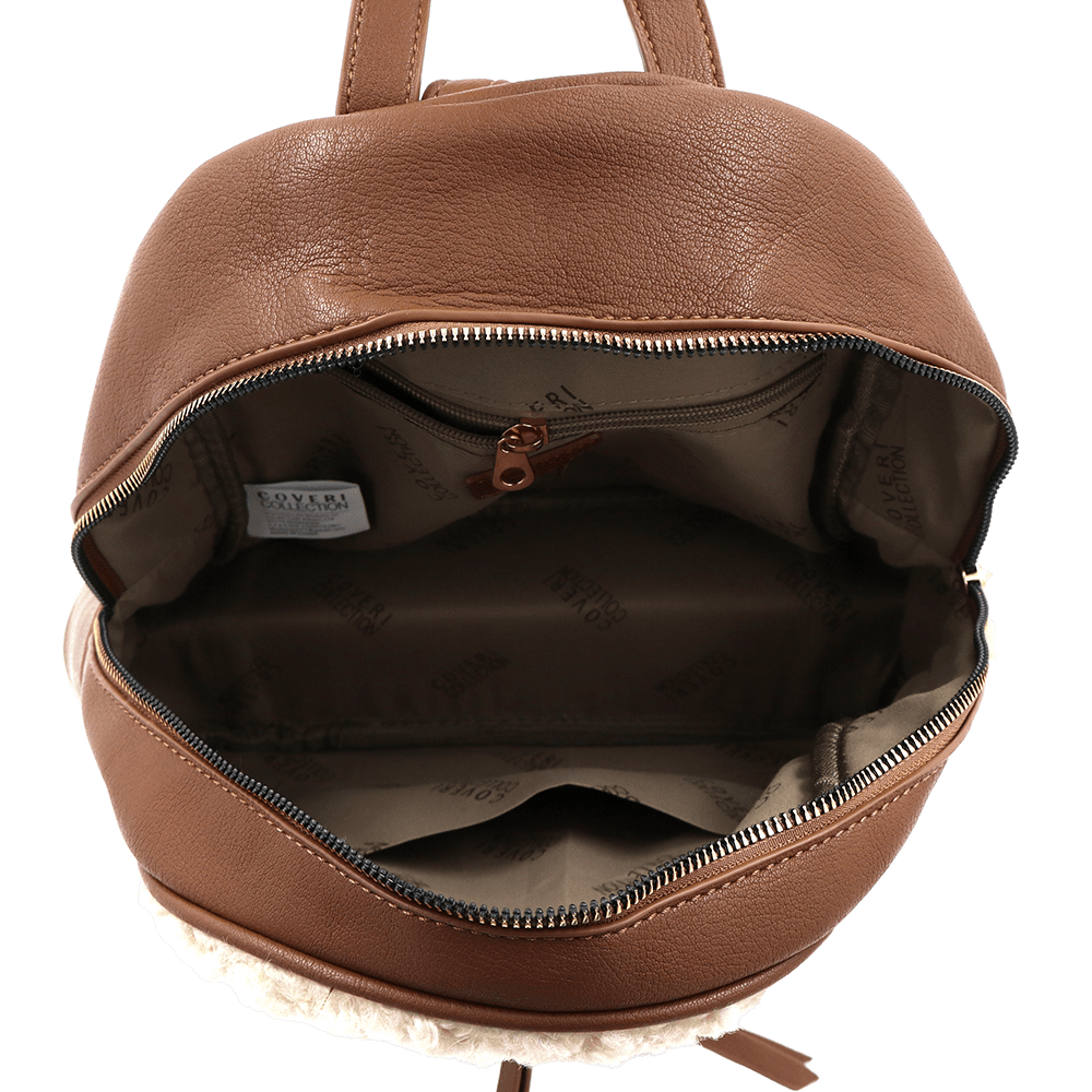 Plüss női hátizsák – bézs / téglabarna