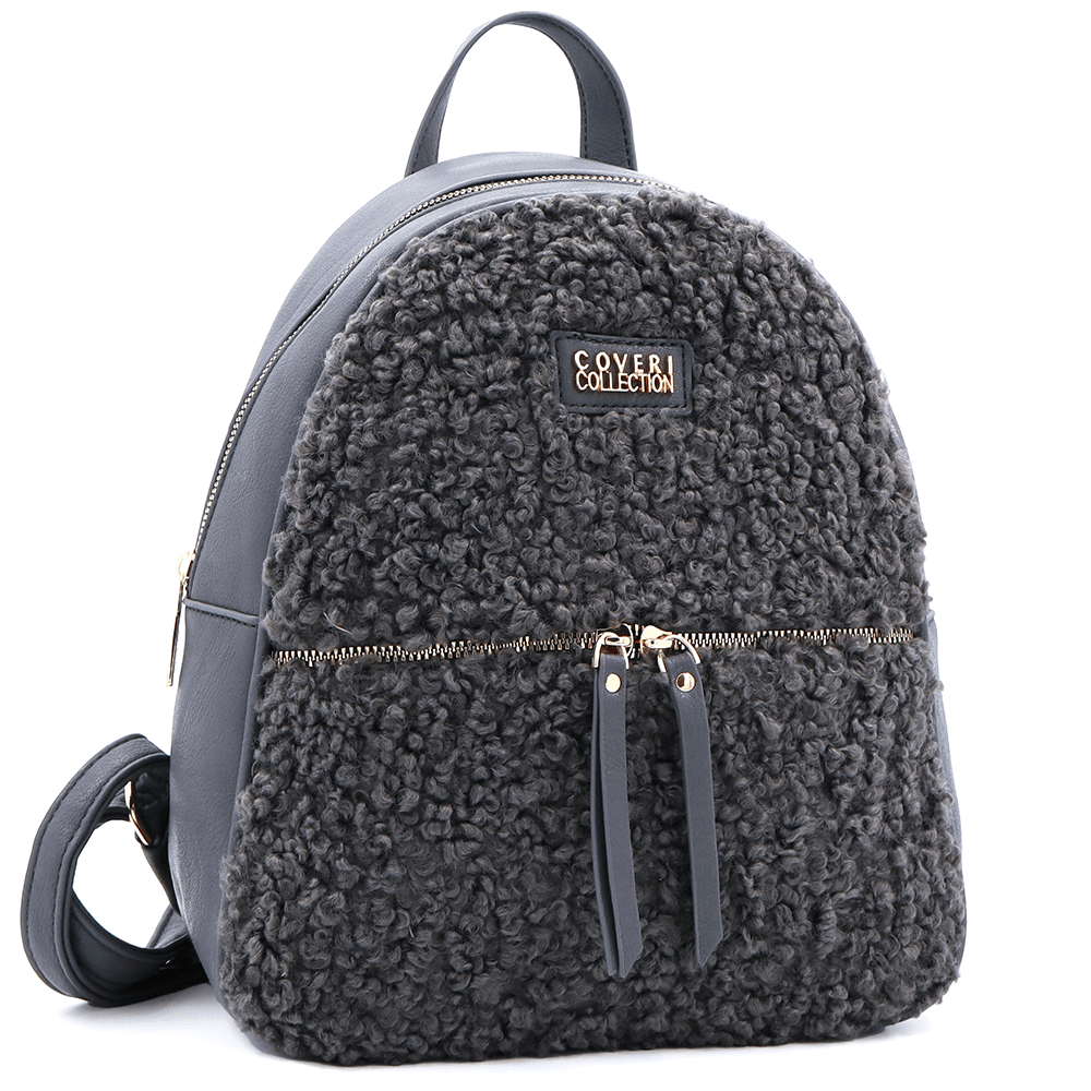 Plüss női hátizsák – szürke