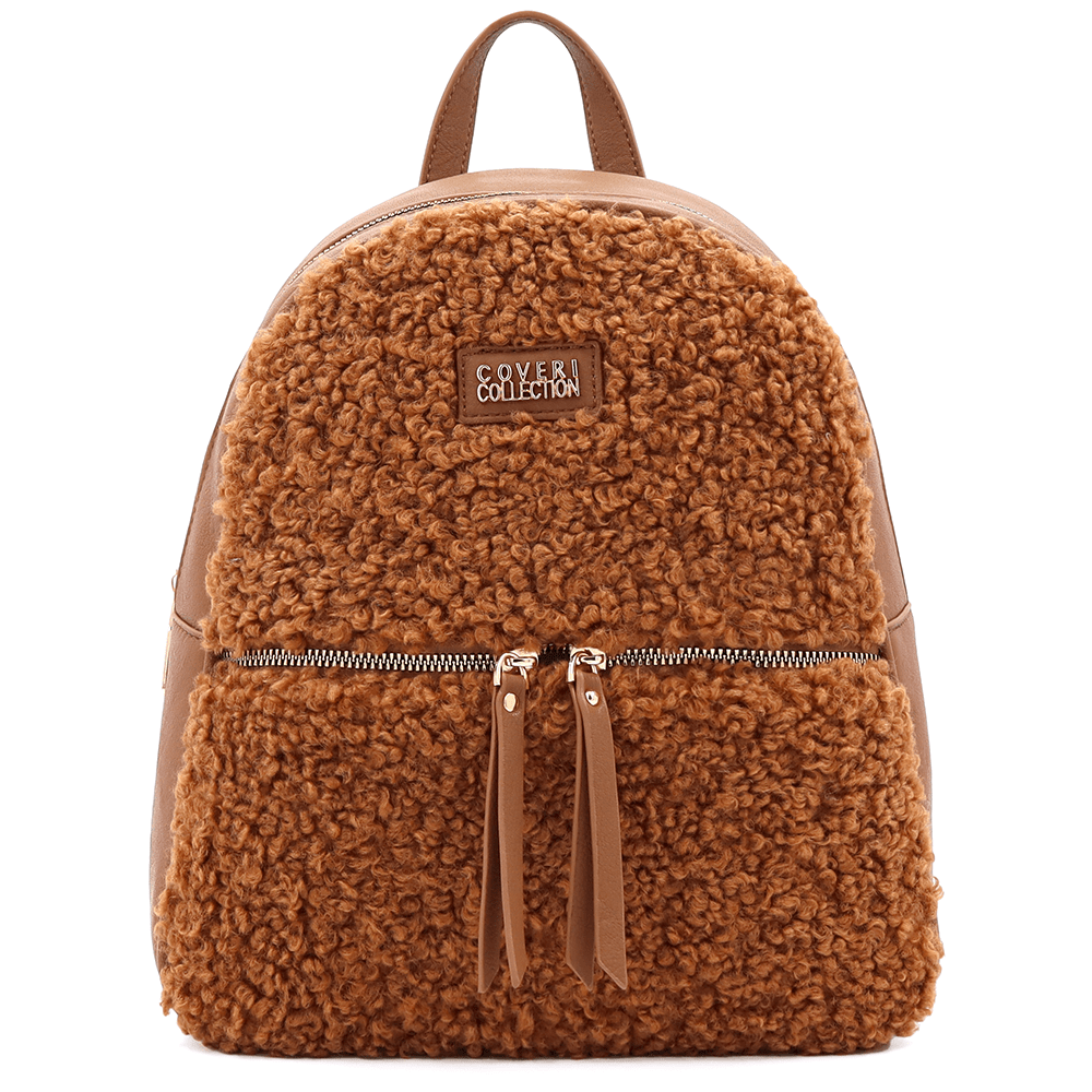 Plüss női hátizsák – téglabarna