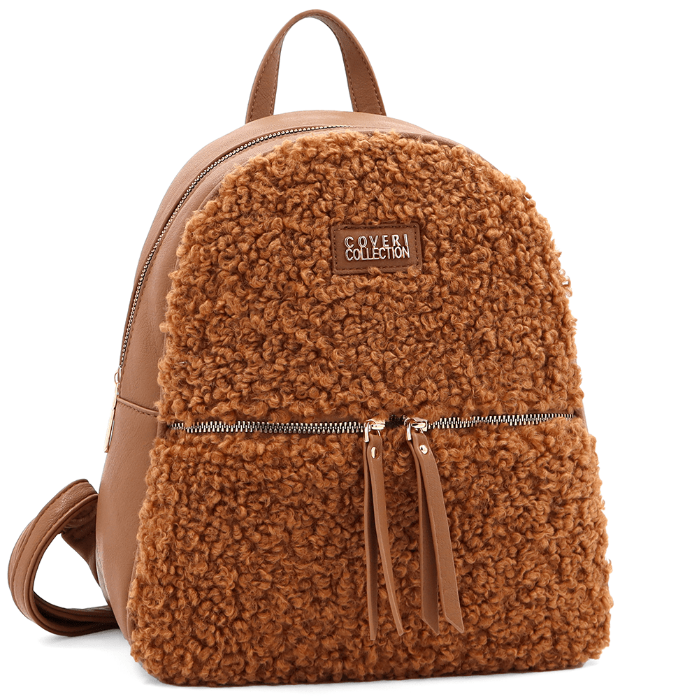 Plüss női hátizsák – téglabarna