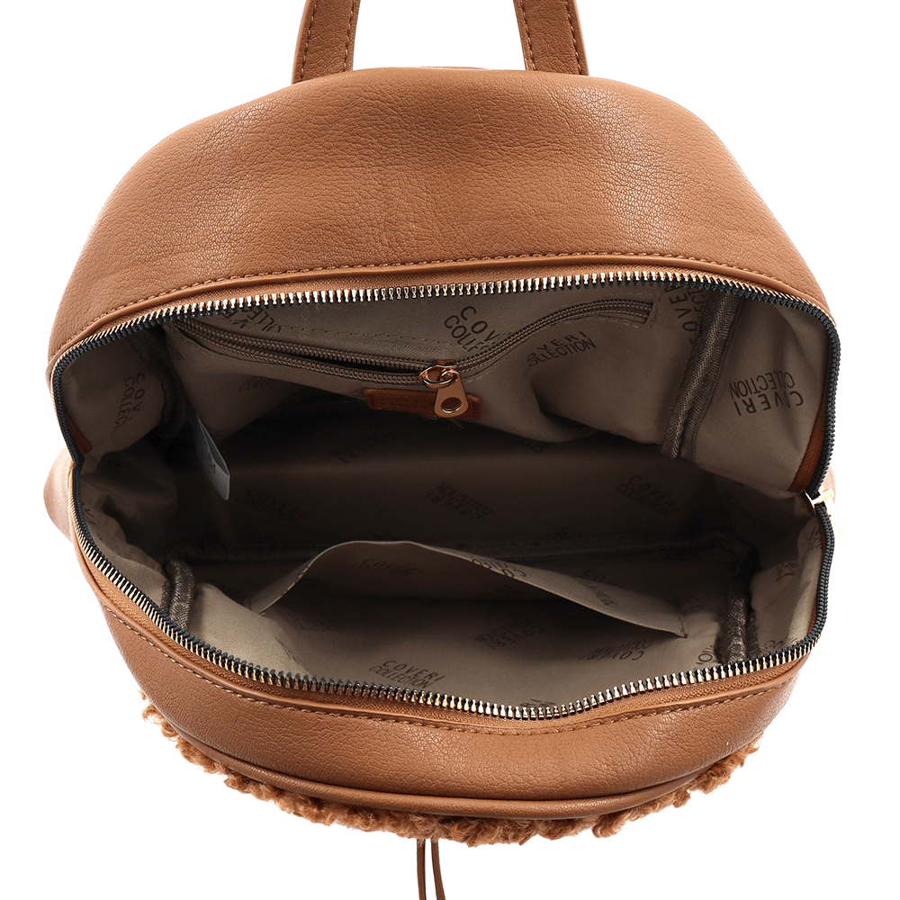 Plüss női hátizsák – téglabarna