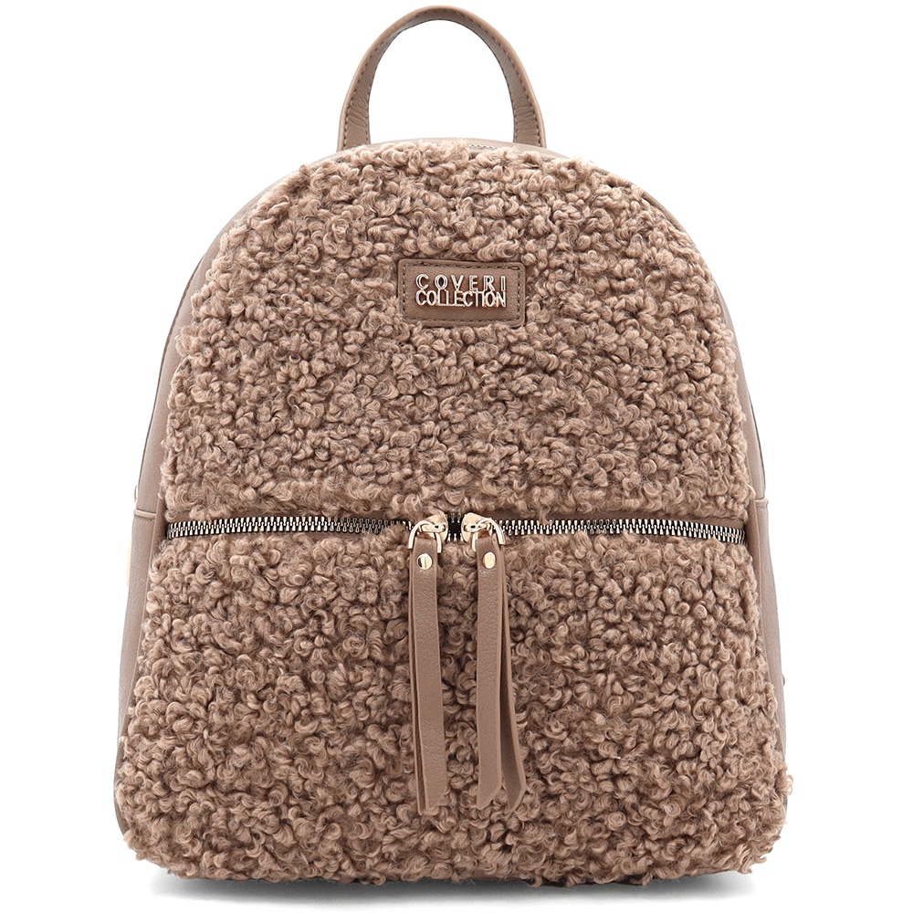 Plüss női hátizsák – világosbarna