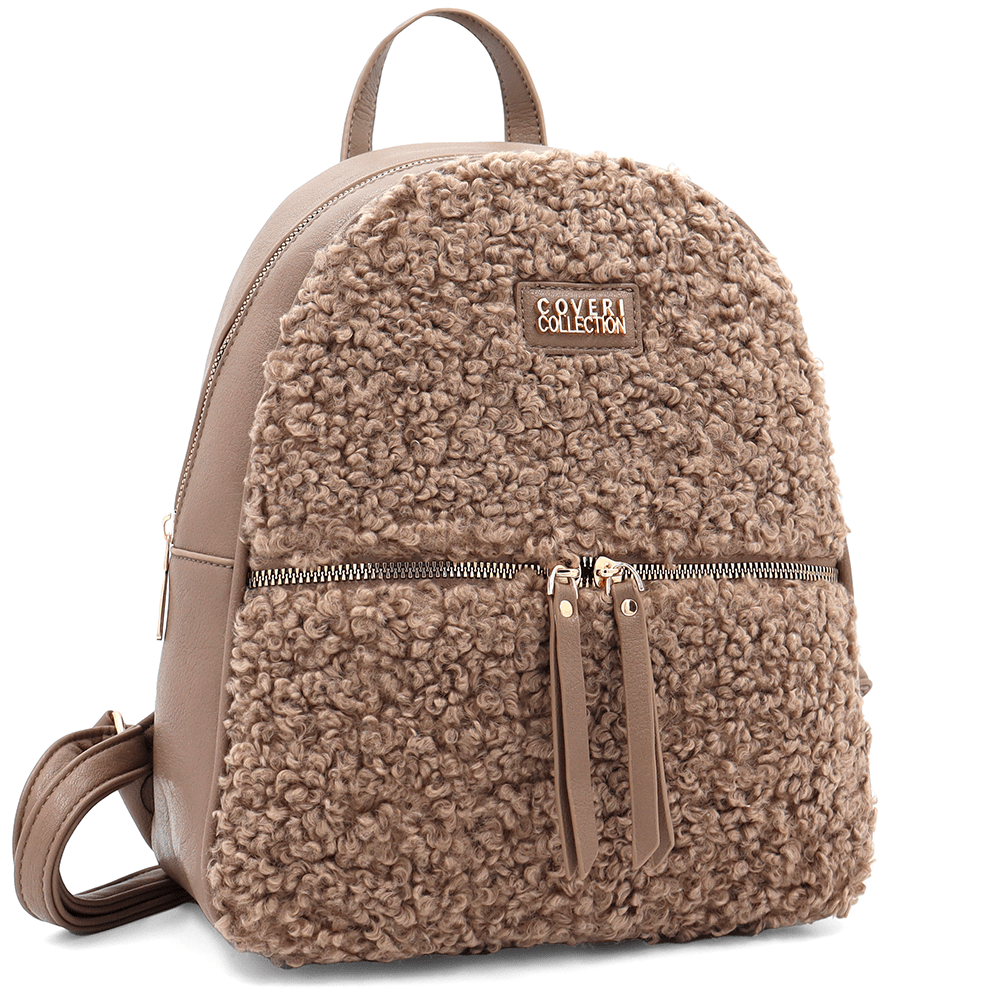 Plüss női hátizsák – világosbarna