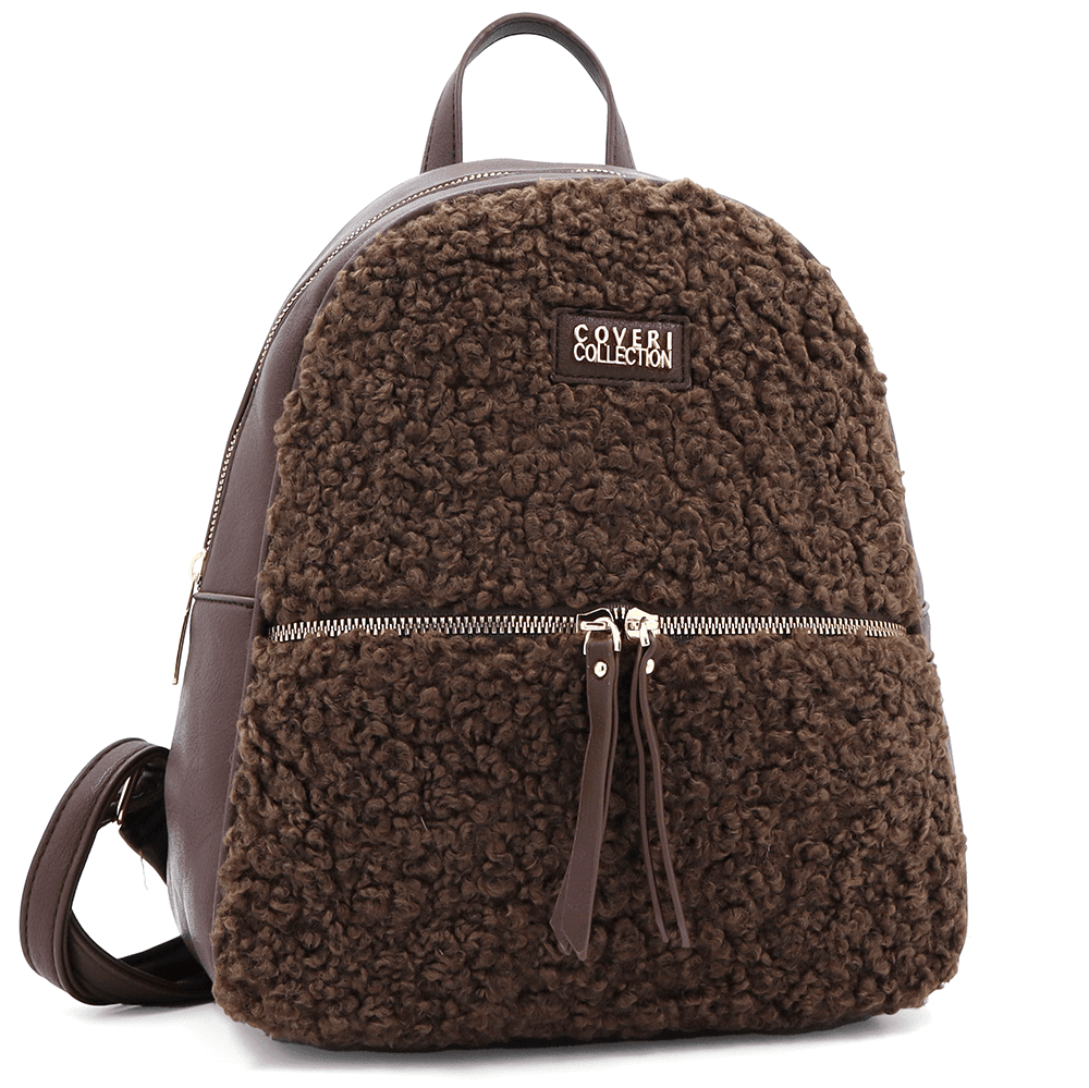 Plüss női hátizsák – sötétbarna