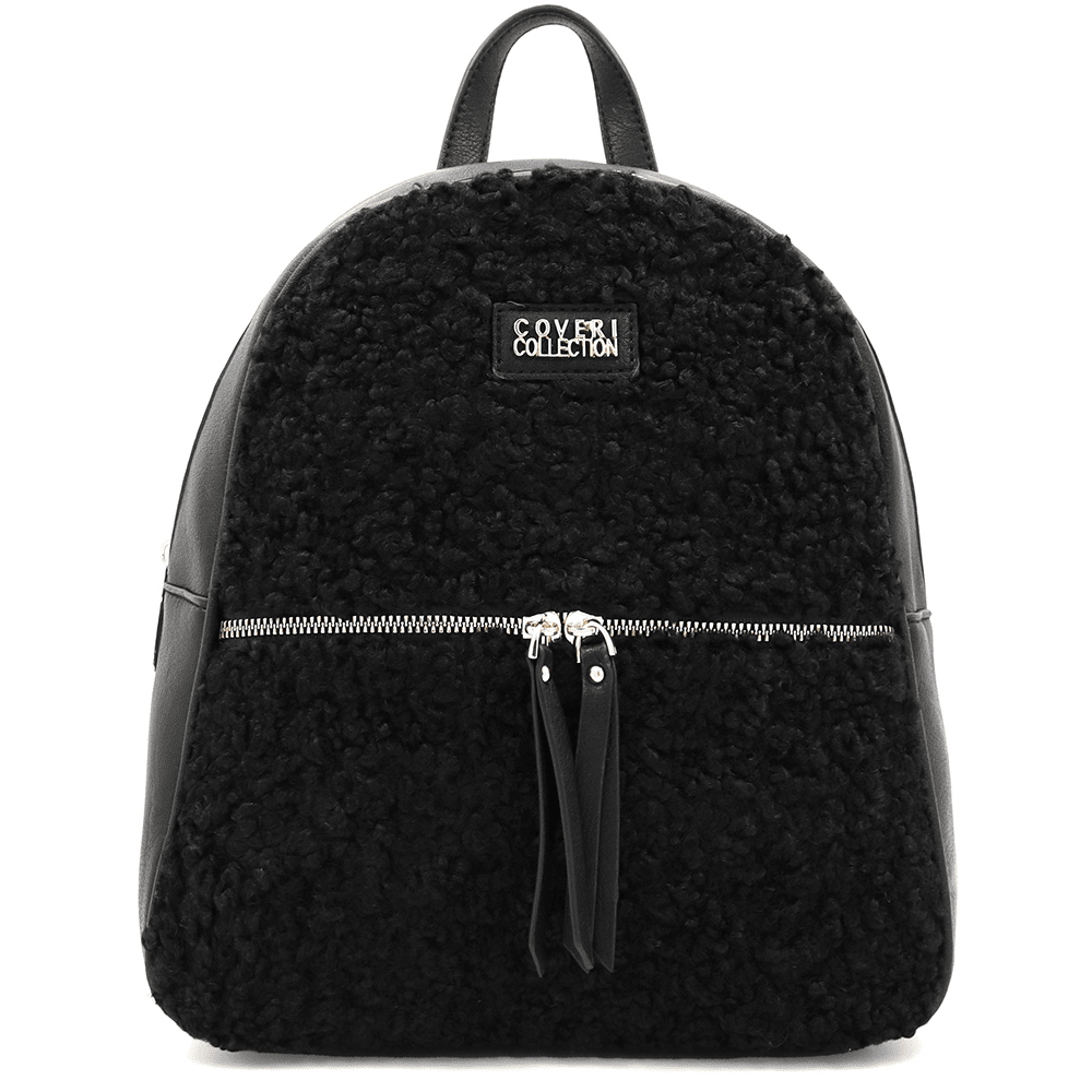 Plüss női hátizsák – fekete