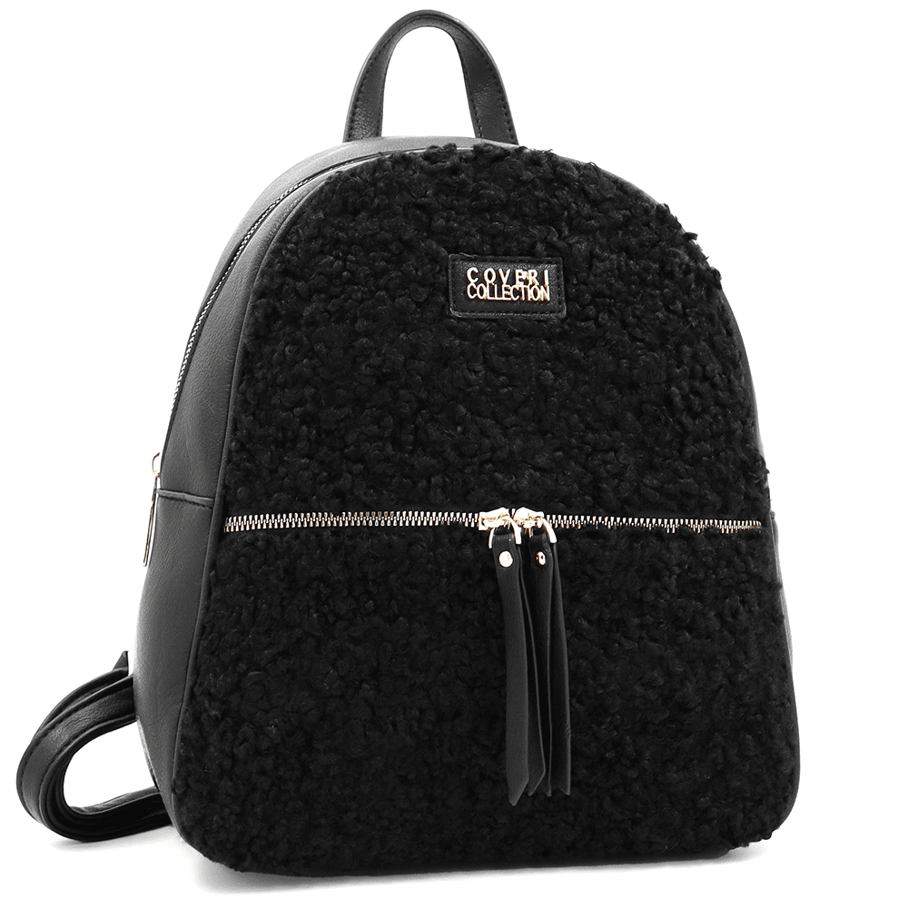 Plüss női hátizsák – fekete