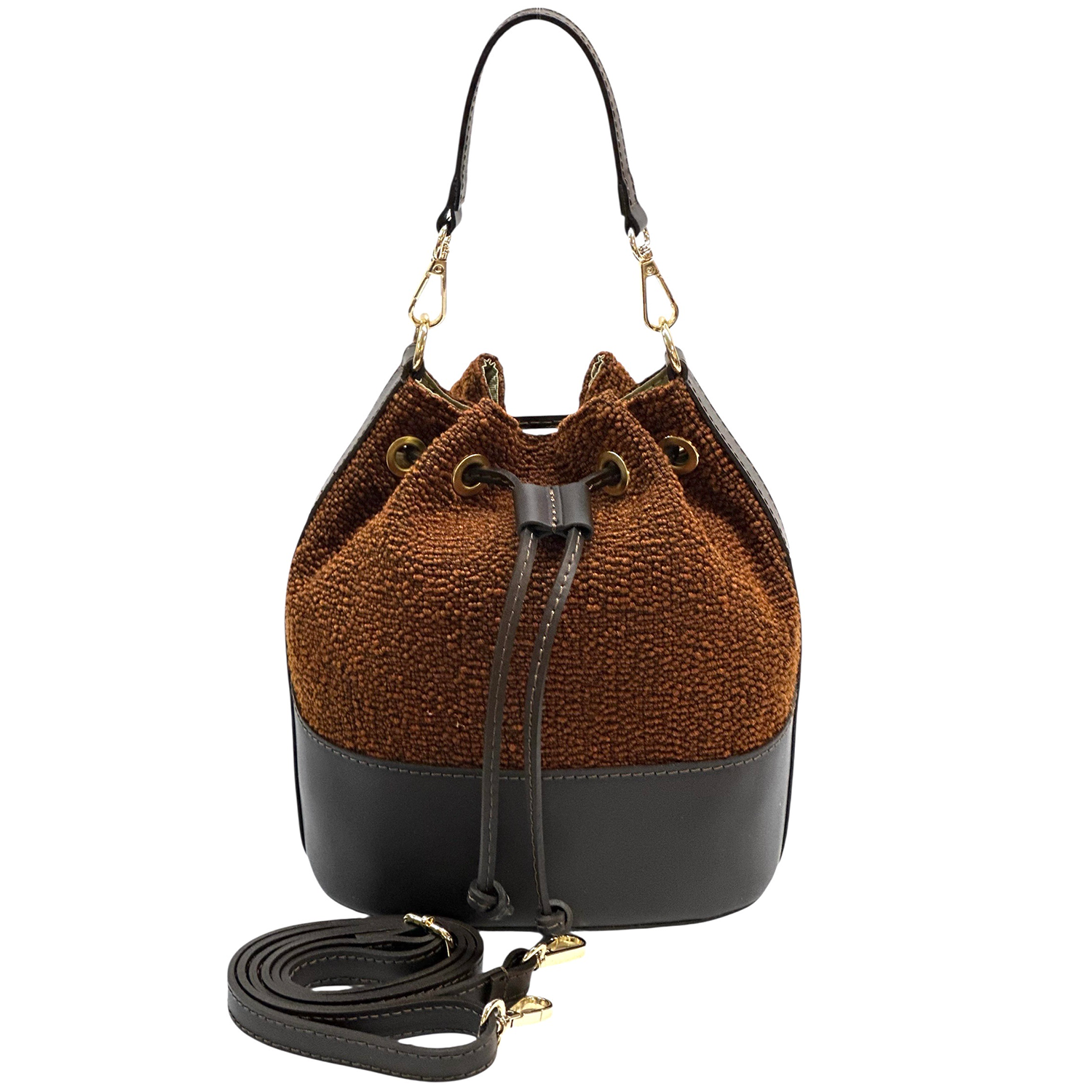 Természetes bőr és tweed táska Arla – téglabarna