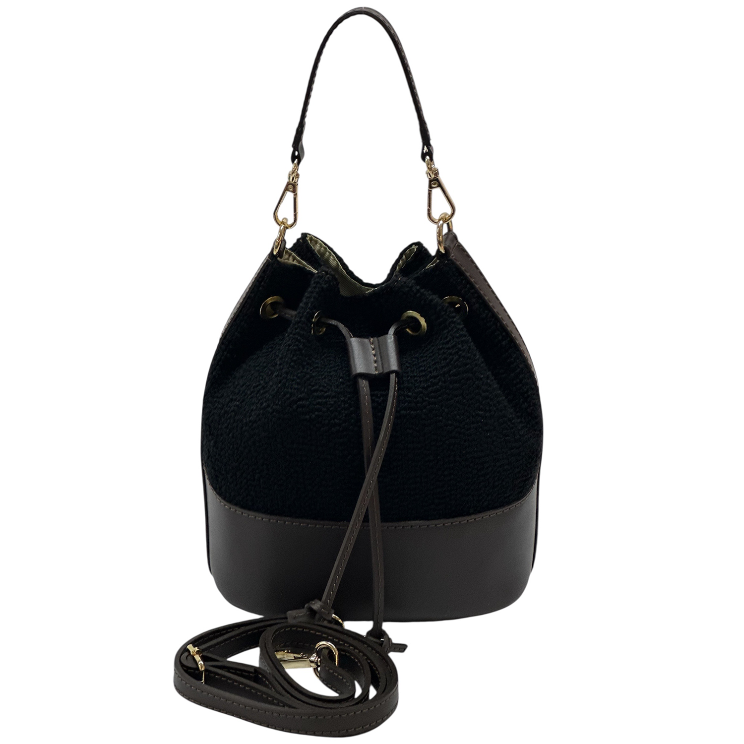 Természetes bőr és tweed táska Arla – fekete