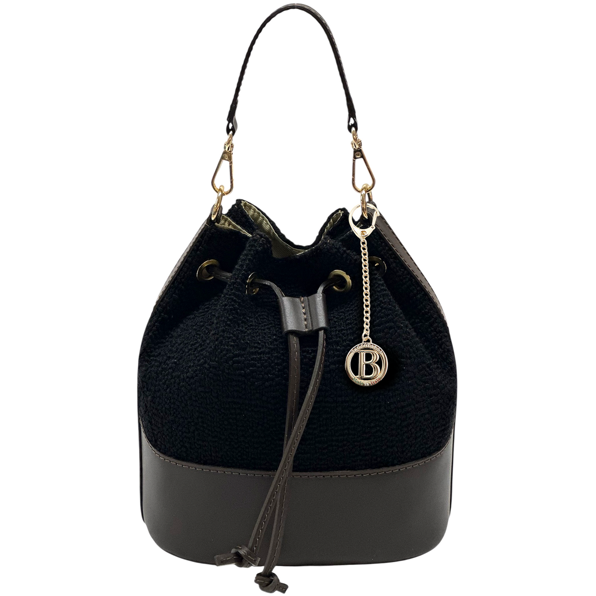 Természetes bőr és tweed táska Arla – fekete