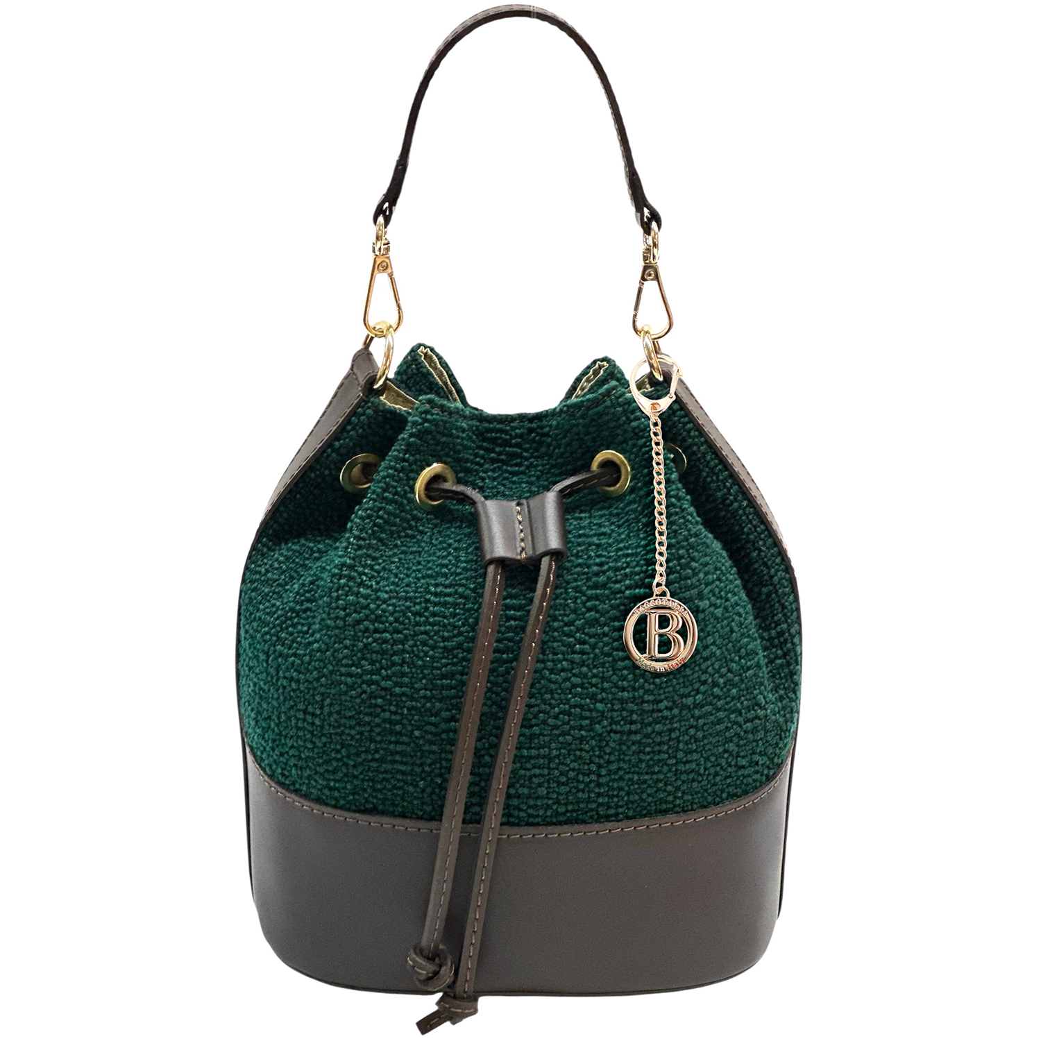 Természetes bőr és tweed táska Arla – zöld