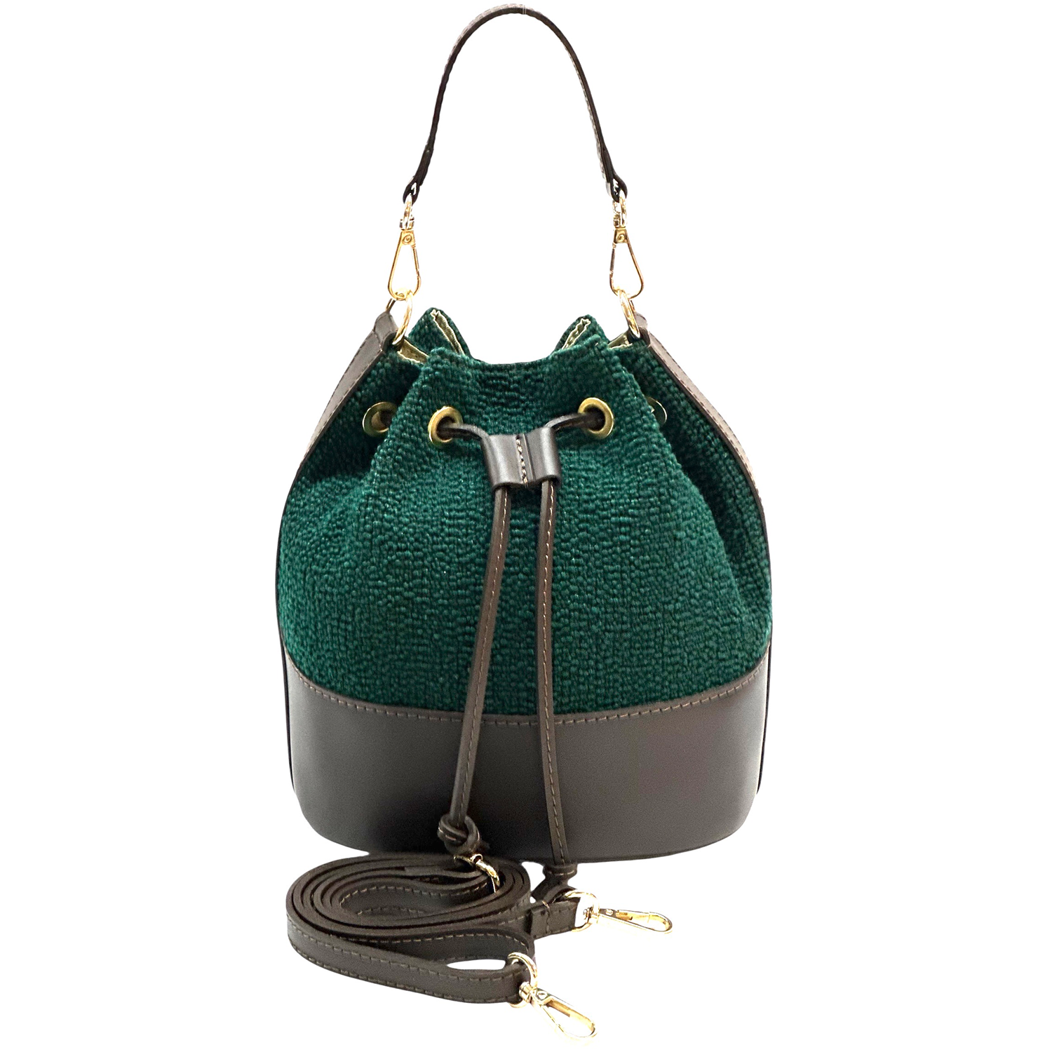 Természetes bőr és tweed táska Arla – zöld