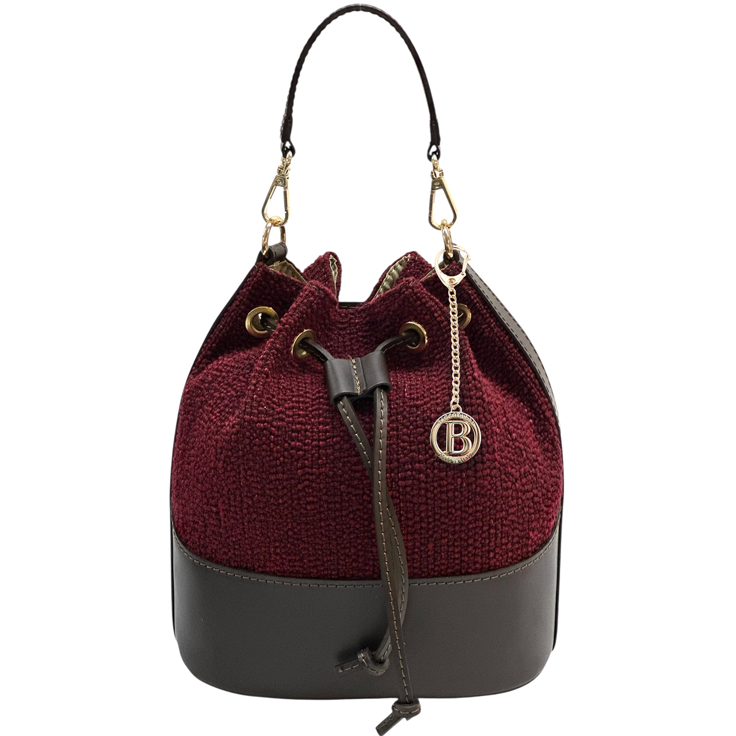 Természetes bőr és tweed táska Arla – bordó