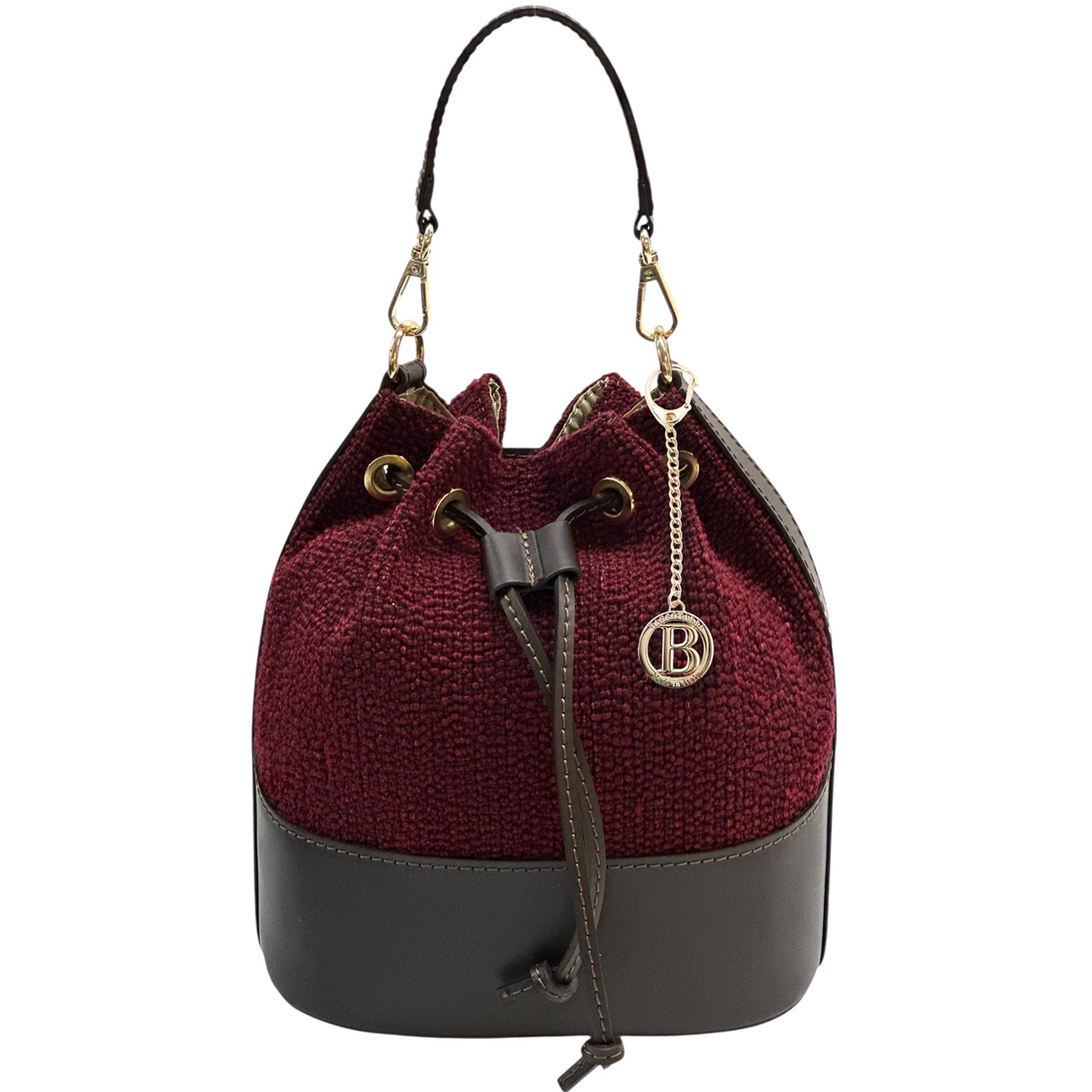 Természetes bőr és tweed táska Arla – bordó