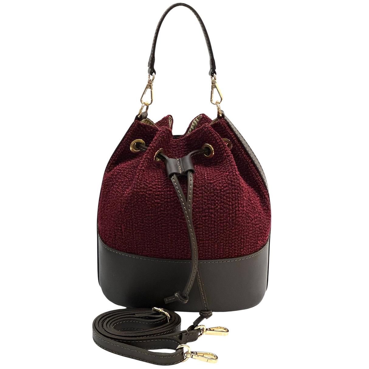 Természetes bőr és tweed táska Arla – bordó