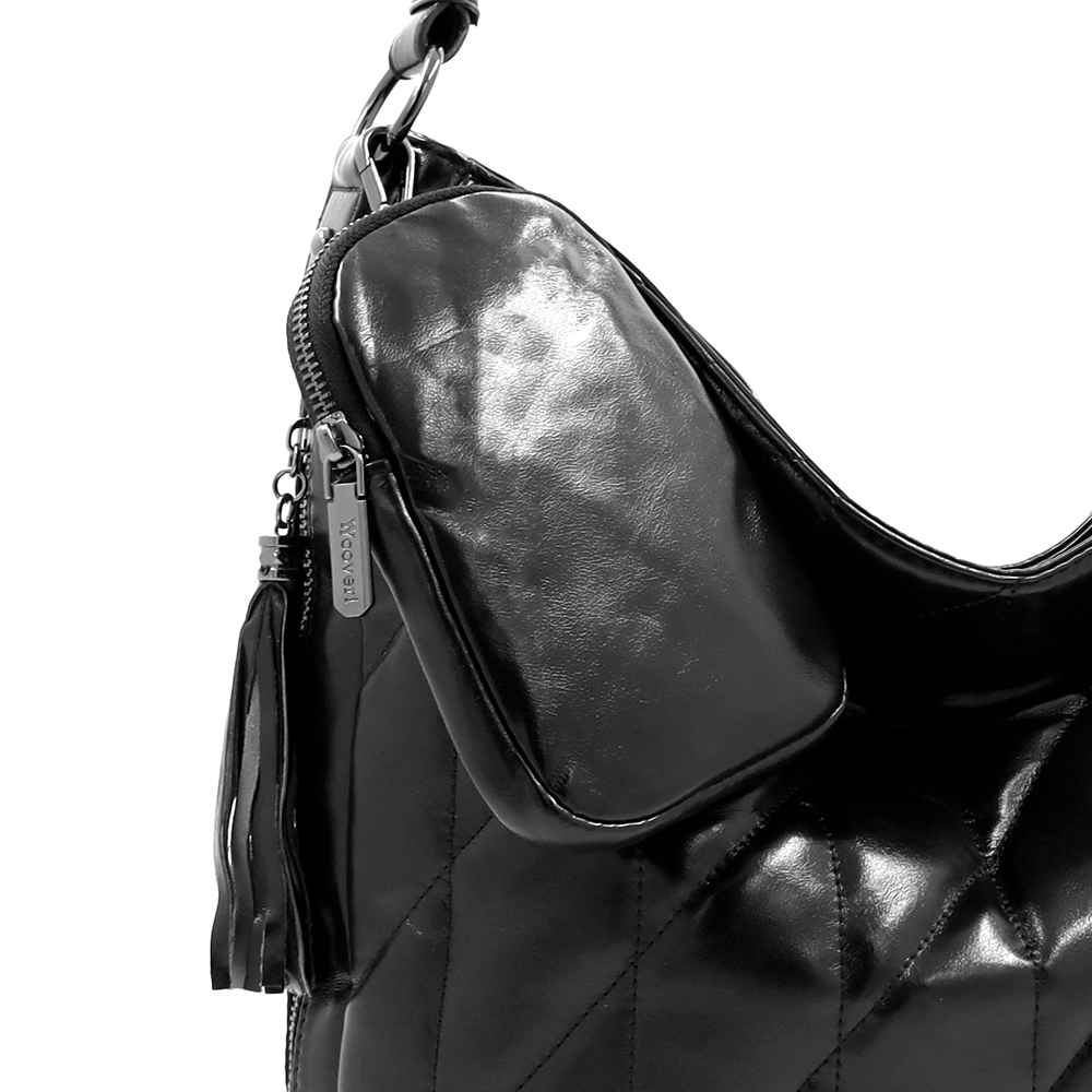 Női steppelt táska típusú táska függő pénztárcával – fekete