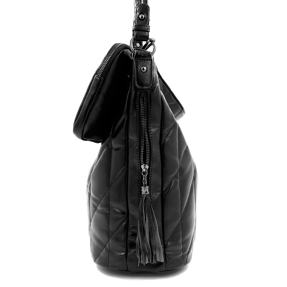 Női steppelt táska típusú táska függő pénztárcával – fekete