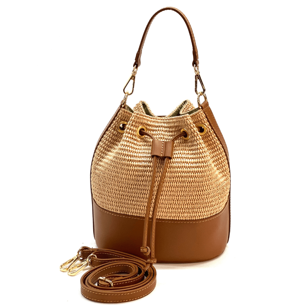 Természetes bőr és rafia táska Arla - barna
