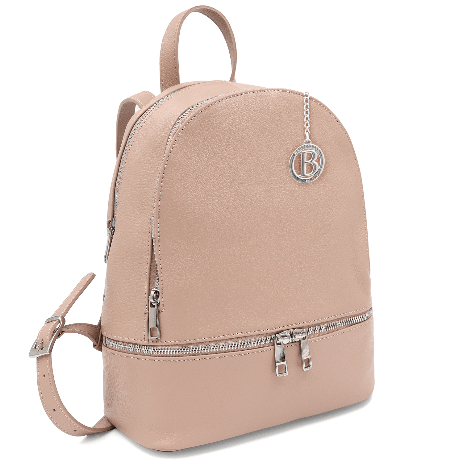 Női hátizsák természetes bőrből Linda - rózsaszín hamu