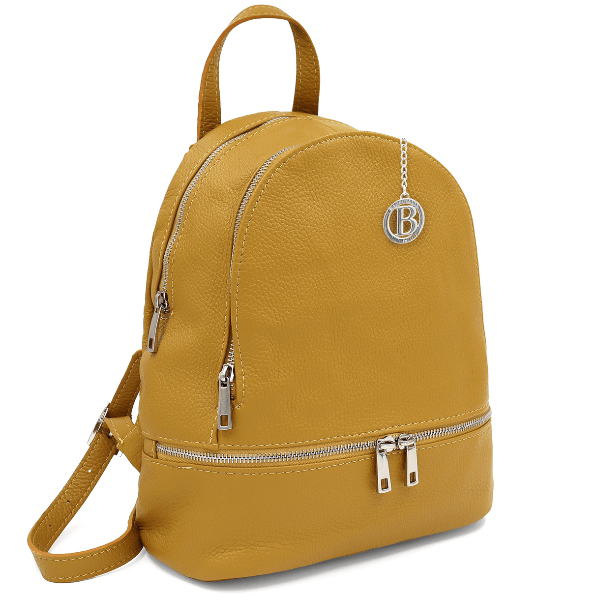 Női hátizsák természetes bőrből Linda - mustársárga