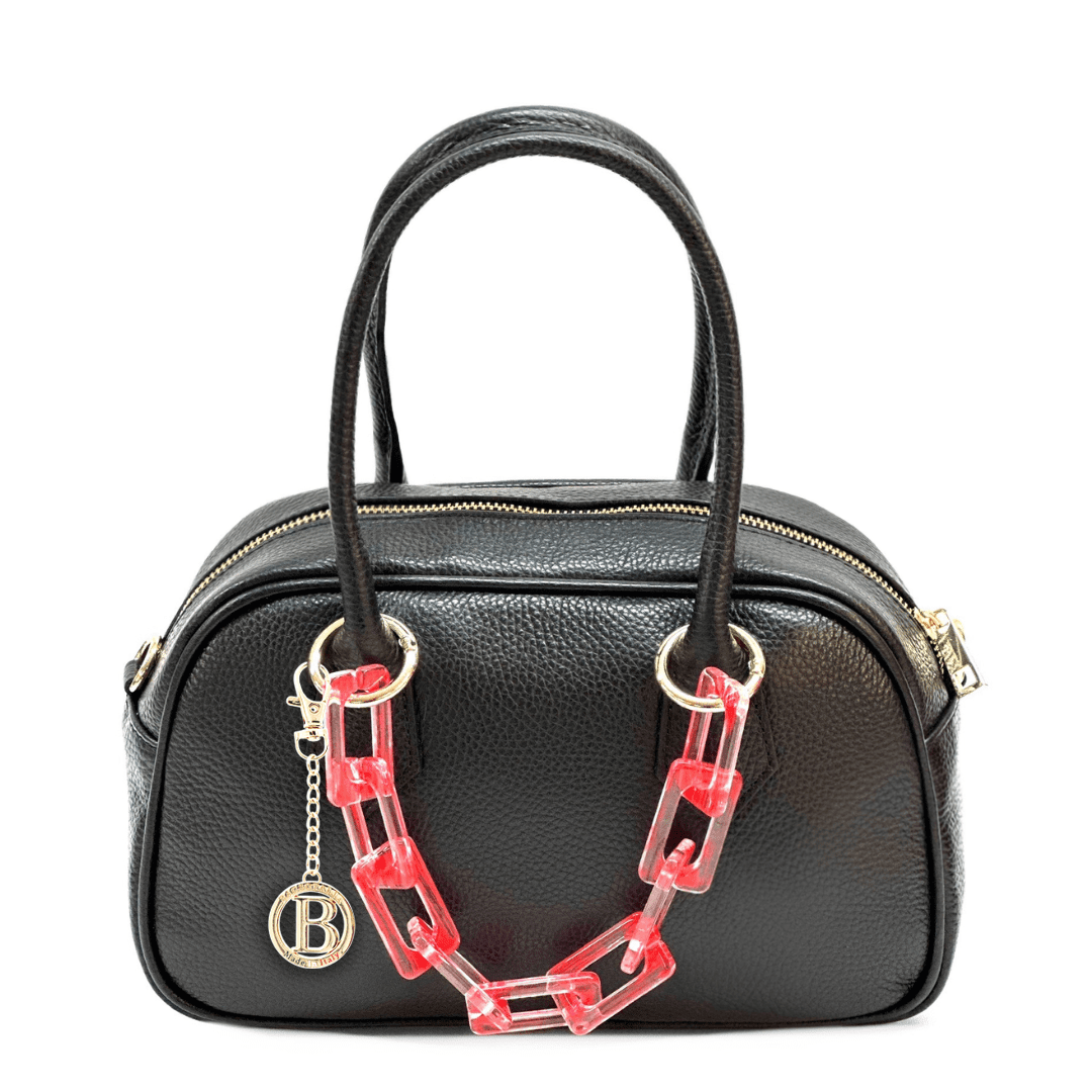 Női táska természetes bőrből, lánccal Ria - fekete