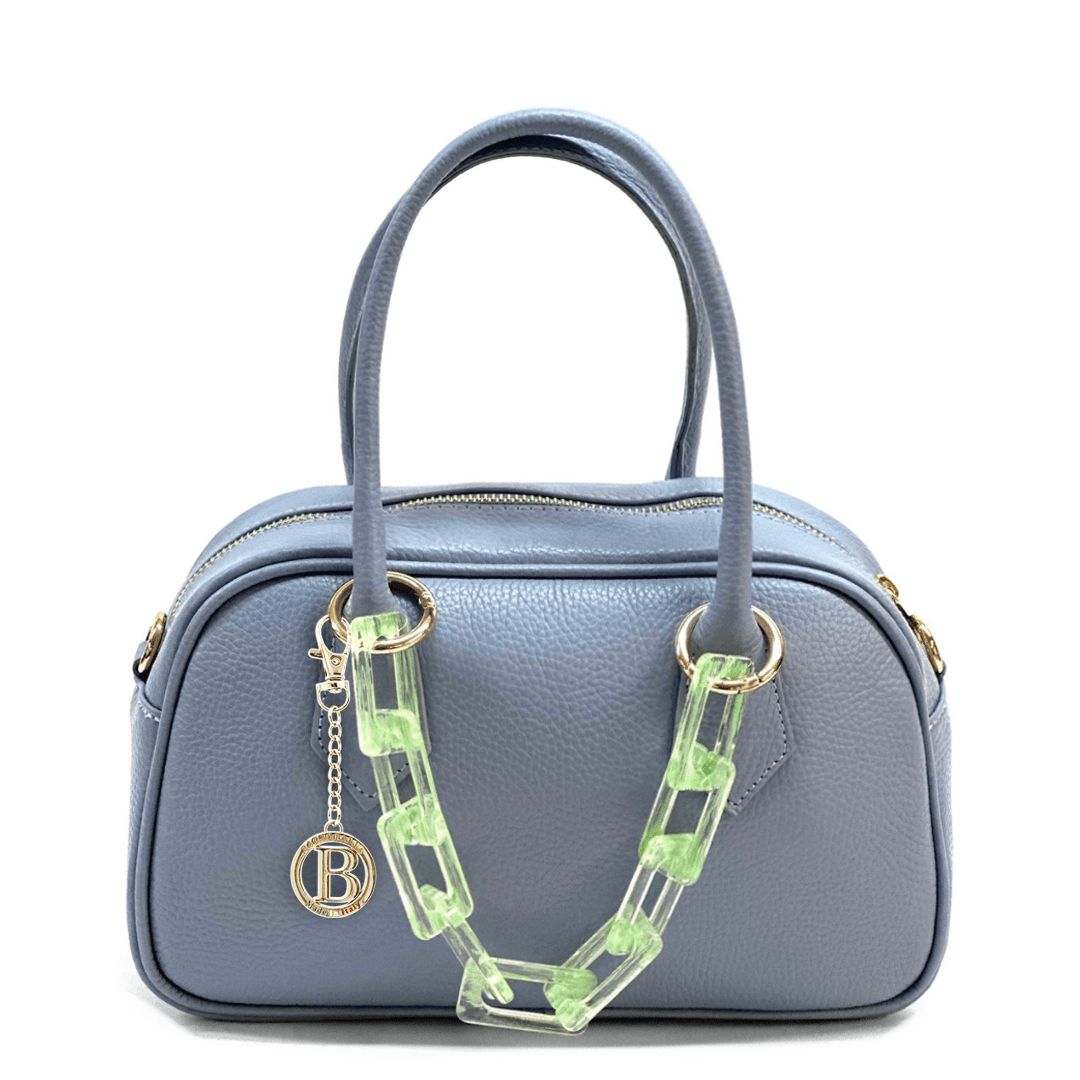 Női táska természetes bőrből, Ria lánccal - világoskék