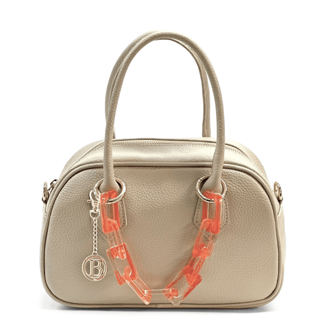 Női táska természetes bőrből, lánccal Ria - bézs