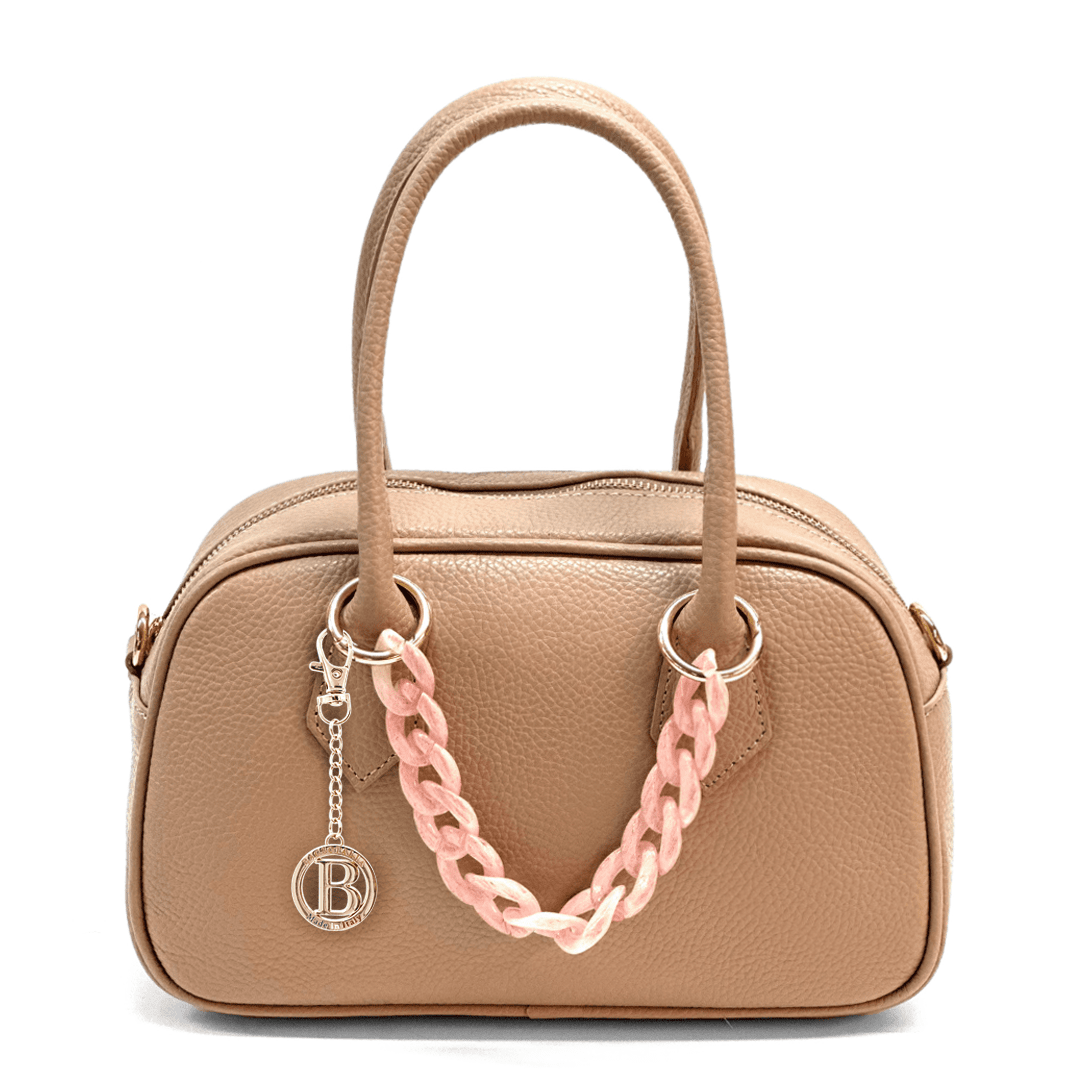 Női táska természetes bőrből, Ria lánccal - rózsaszín