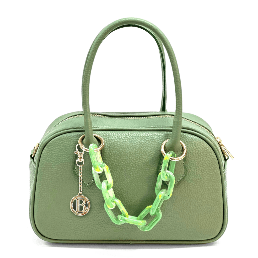 Női táska természetes bőrből, lánccal, Ria - zöld