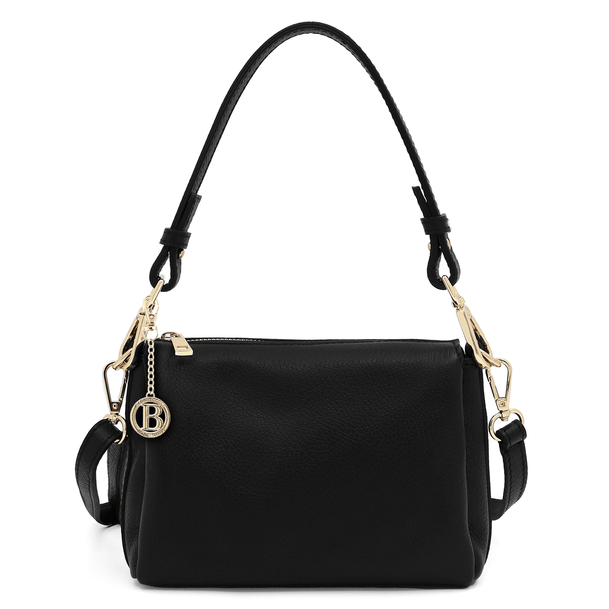 Női válltáska 2 fogantyúval, természetes bőrből Teresa - fekete