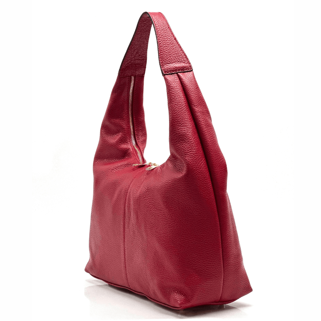 Nagy táska természetes bőrből Danaya - sötétvörös