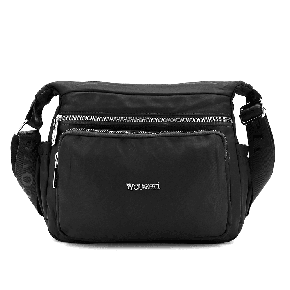 Női válltáska szövetből, sok zsebbel - fekete