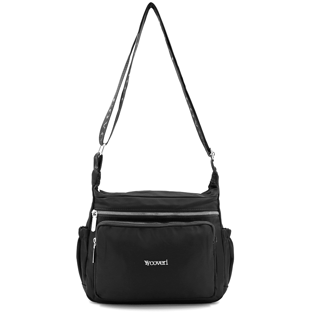 Női válltáska szövetből, sok zsebbel - fekete