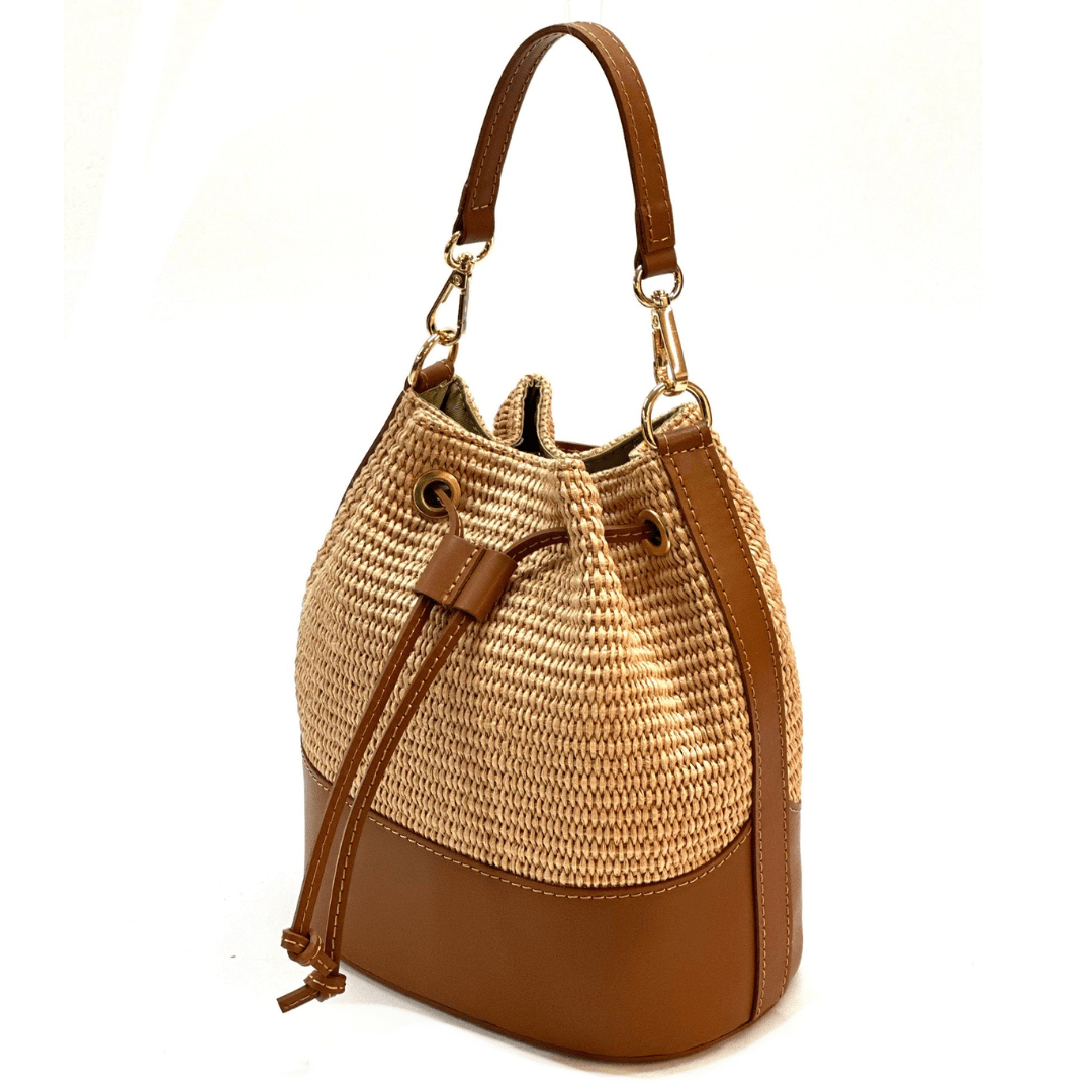 Természetes bőr és rafia táska Arla - barna