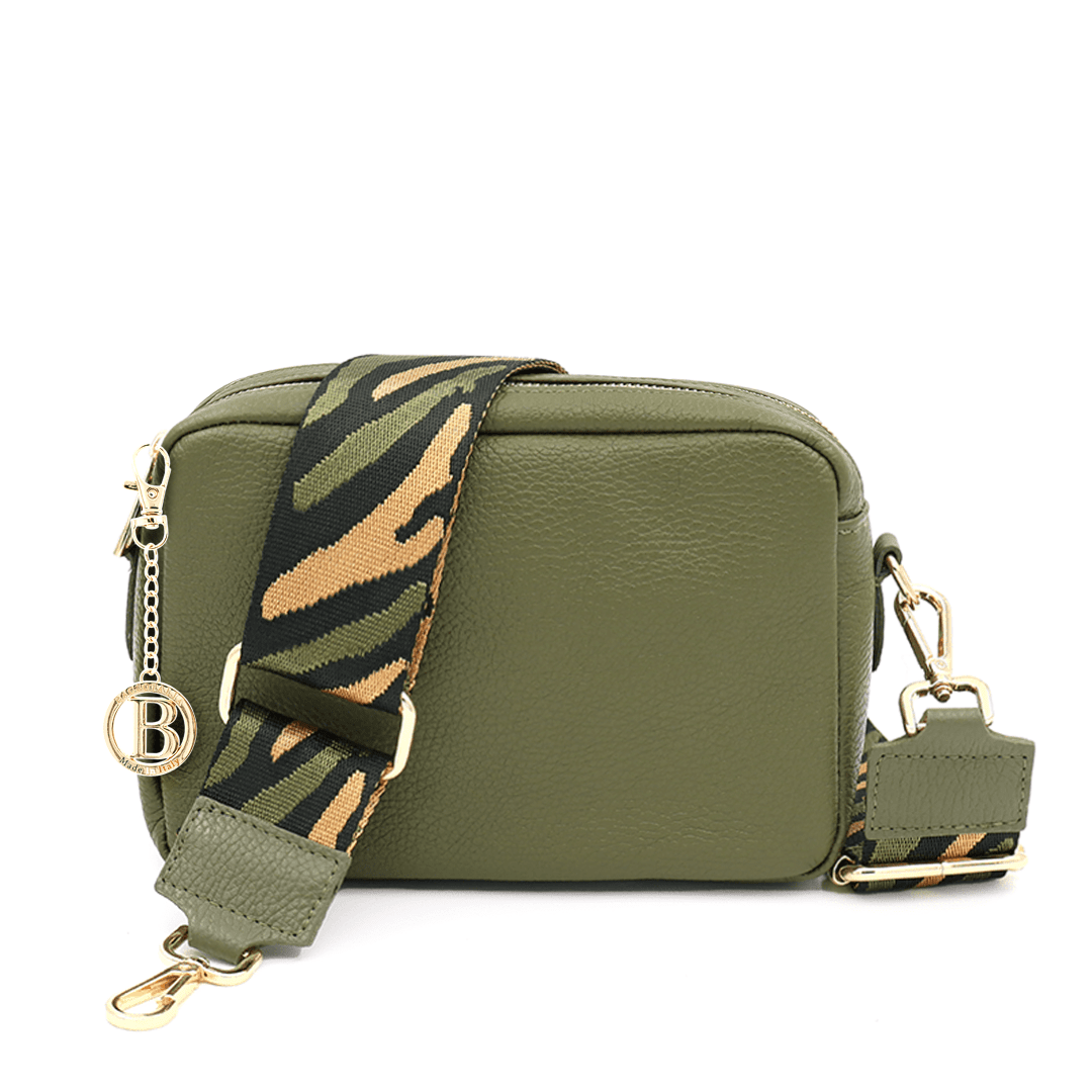 Természetes bőr válltáska 2 fogantyúval - sötétzöld