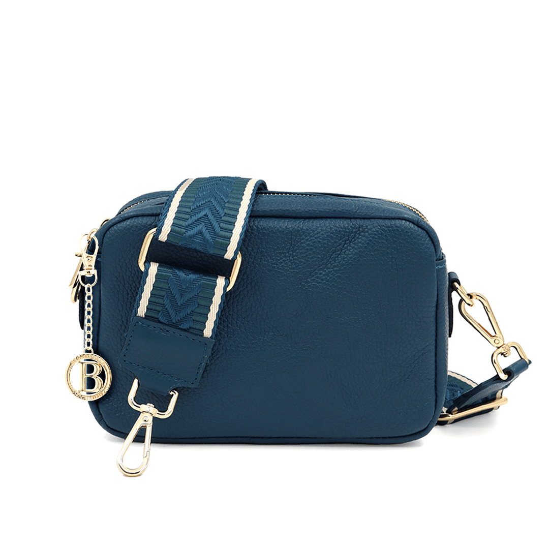 Természetes bőr válltáska 2 fogantyúval - kék