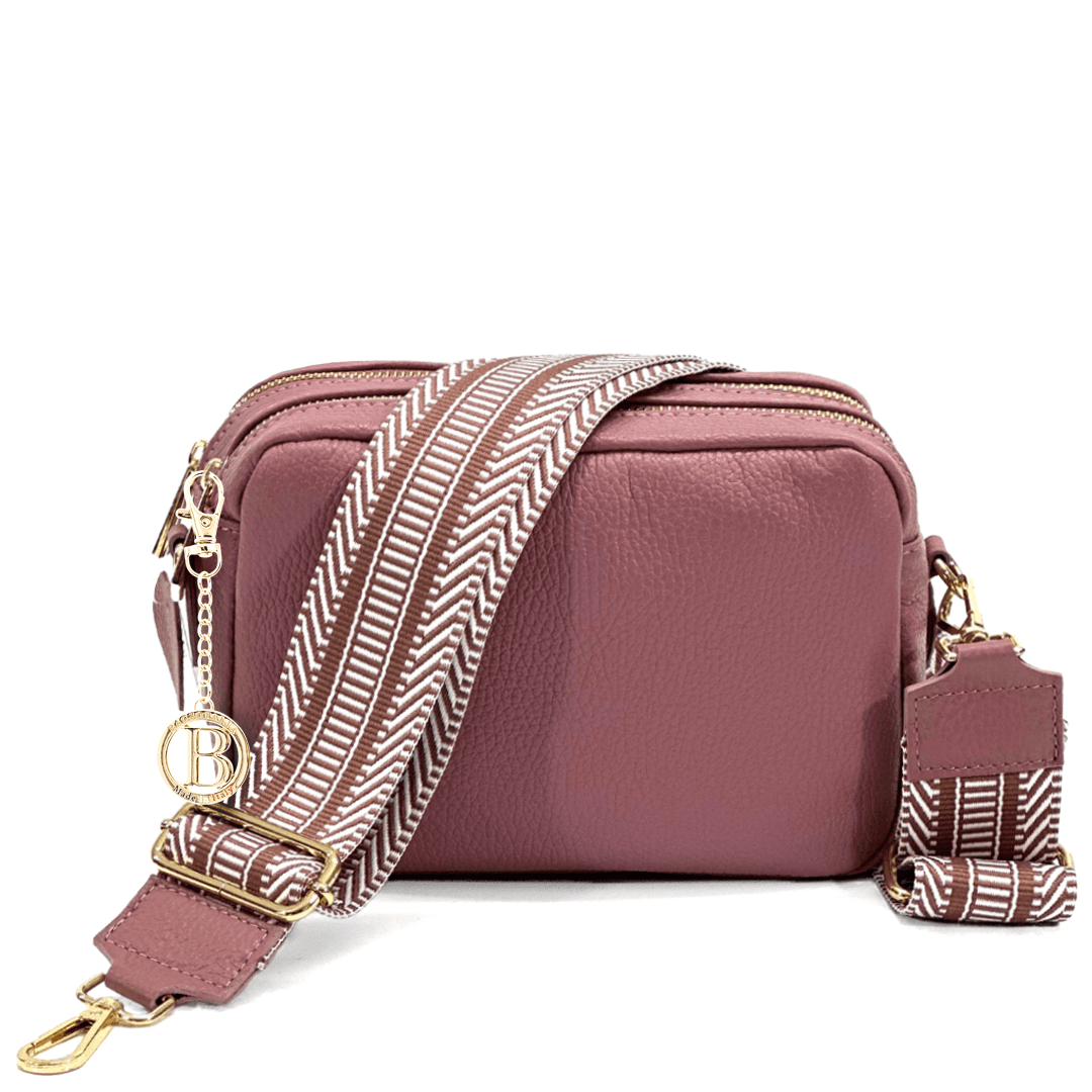 Természetes bőr válltáska 2 fogantyúval - rózsaszín