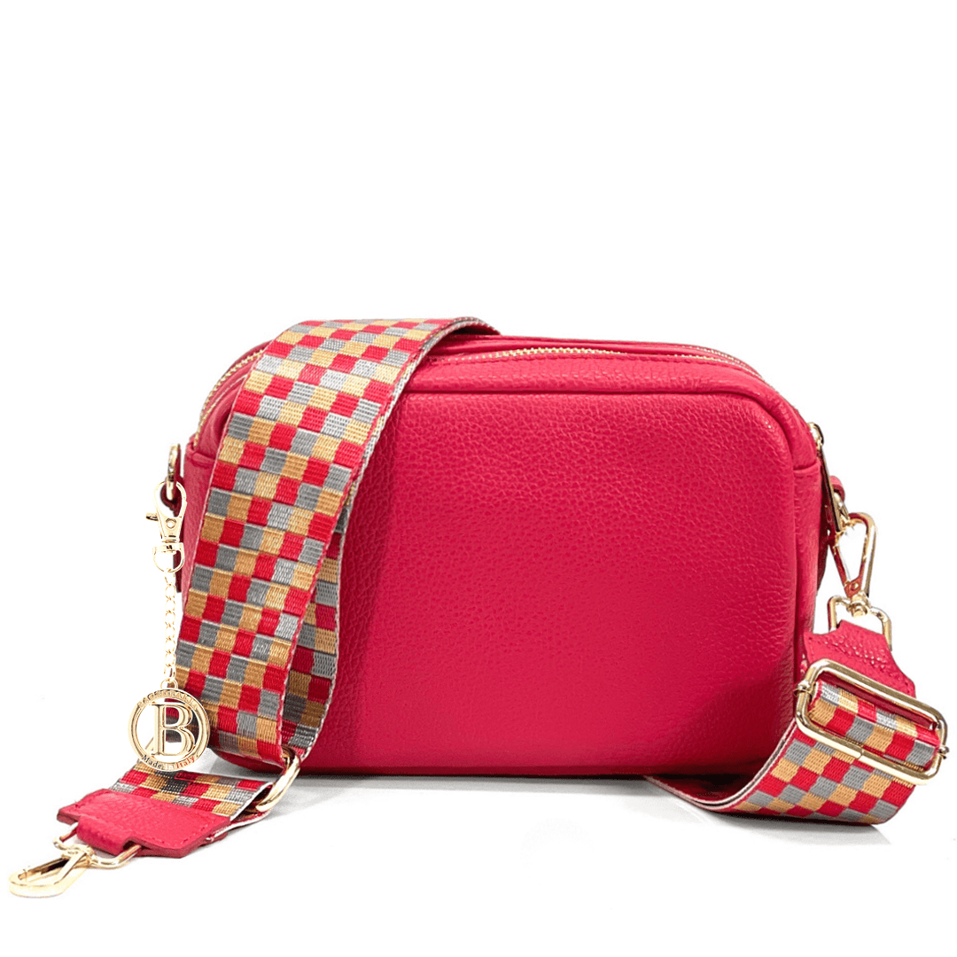 Természetes bőr válltáska 2 fogantyúval - fukszia