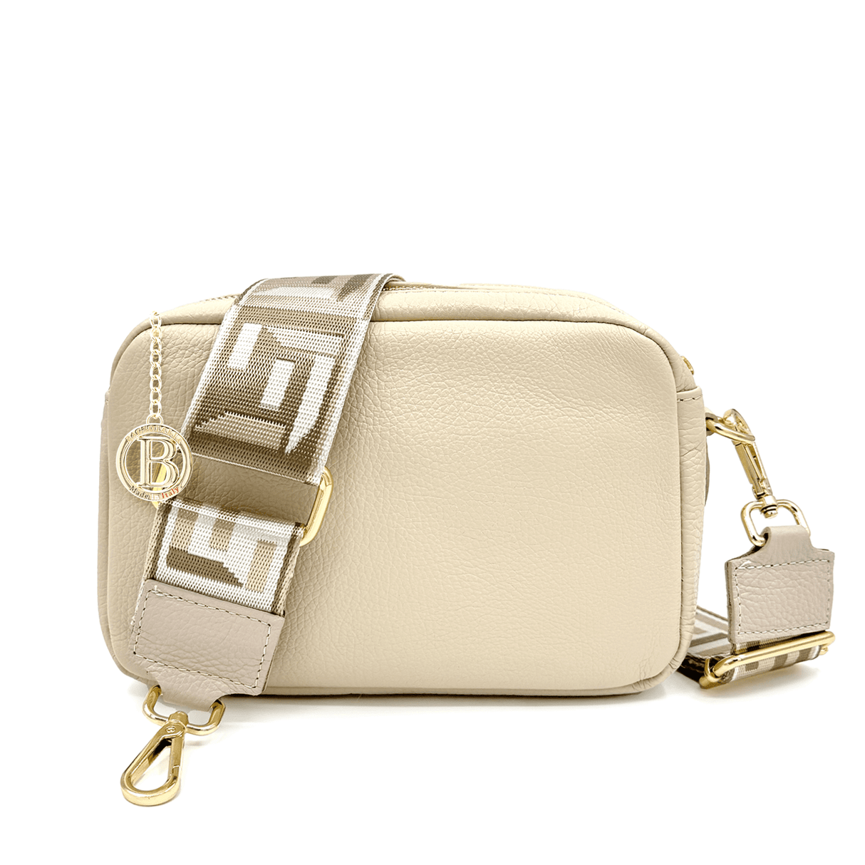 Természetes bőr válltáska 2 fogantyúval - bézs