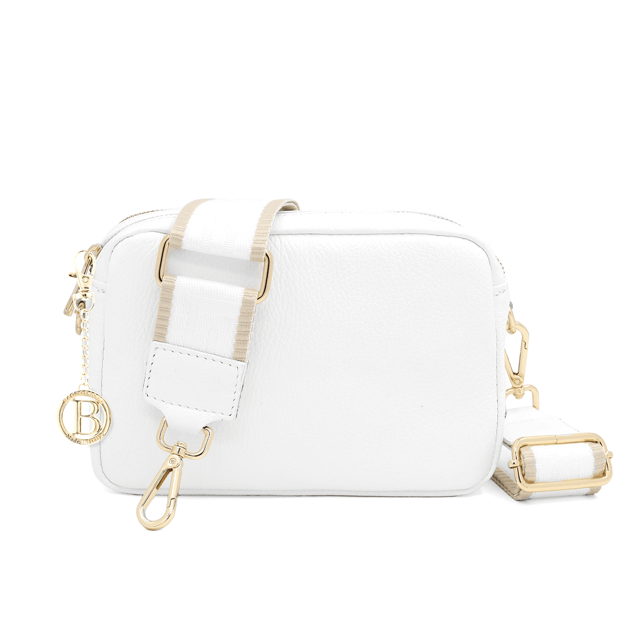 Természetes bőr válltáska 2 fogantyúval - fehér