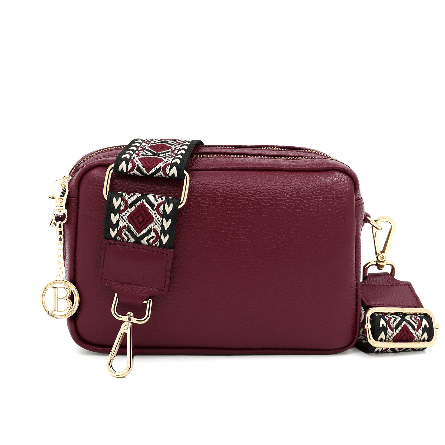 Természetes bőr válltáska 2 fogantyúval - bordó