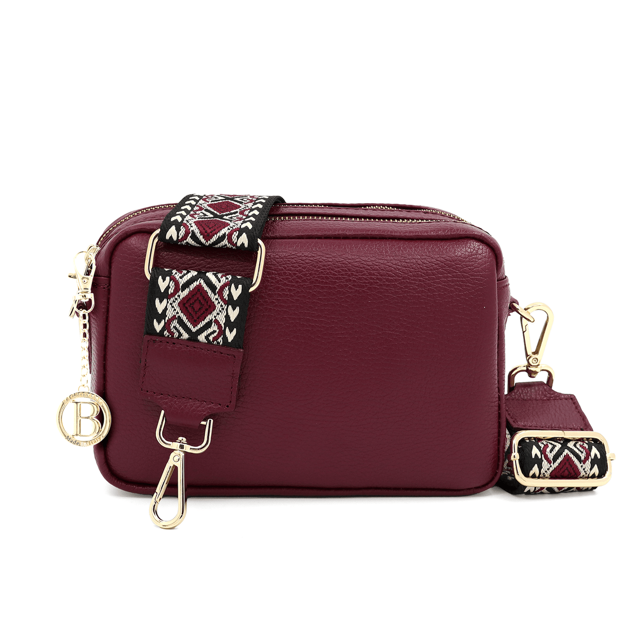 Természetes bőr válltáska 2 fogantyúval - bordó