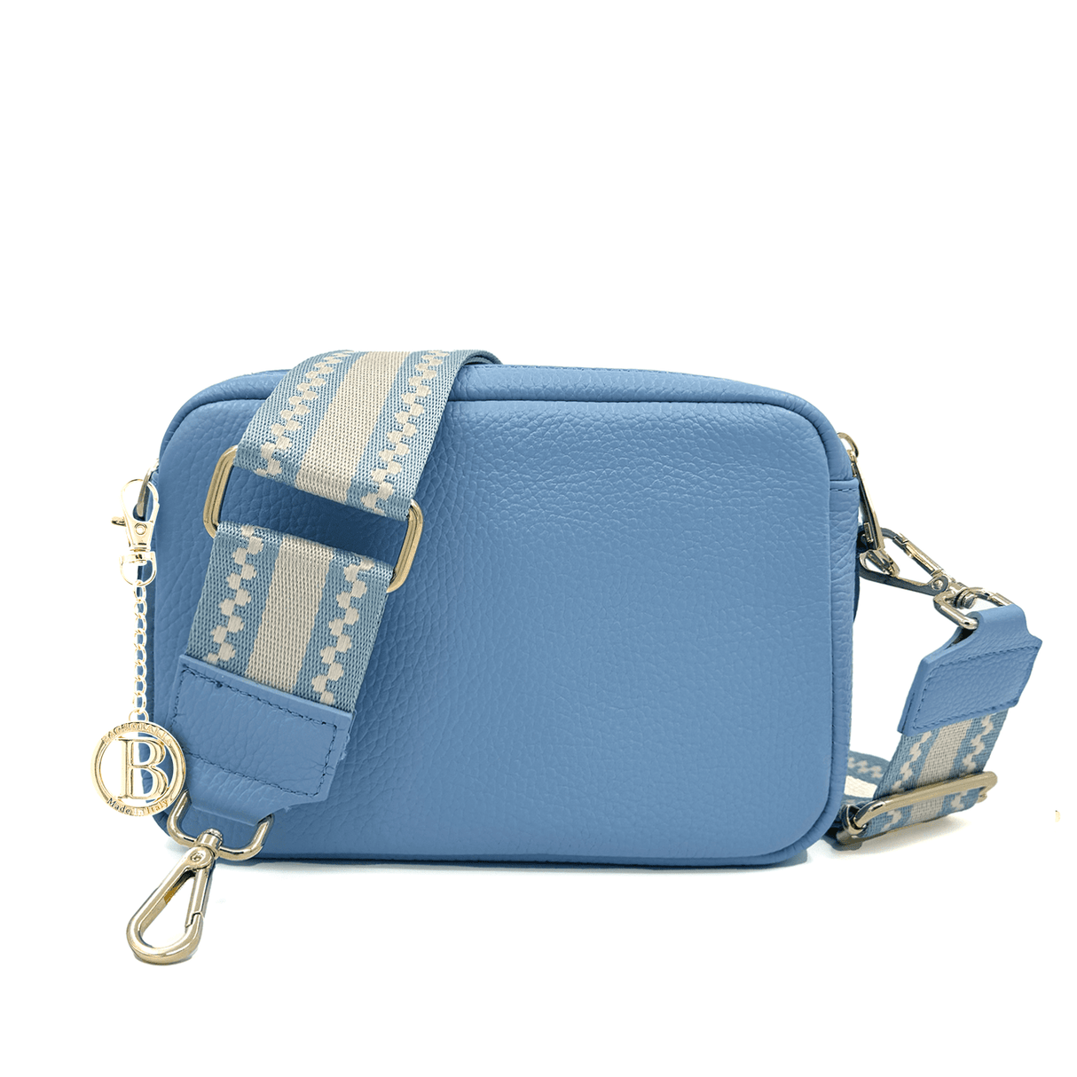 Természetes bőr válltáska 2 fogantyúval - világoskék