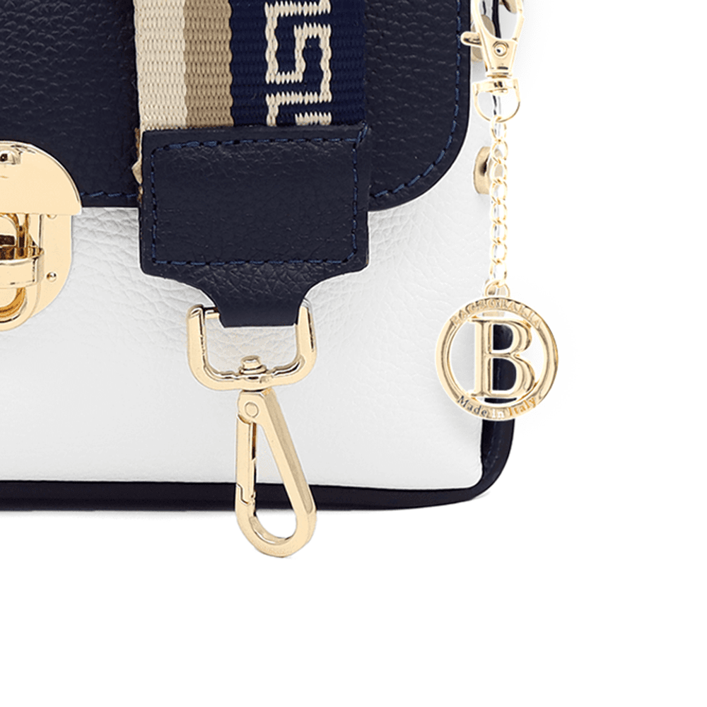 Antoanella természetes bőr női táska - fehér/sötétkék