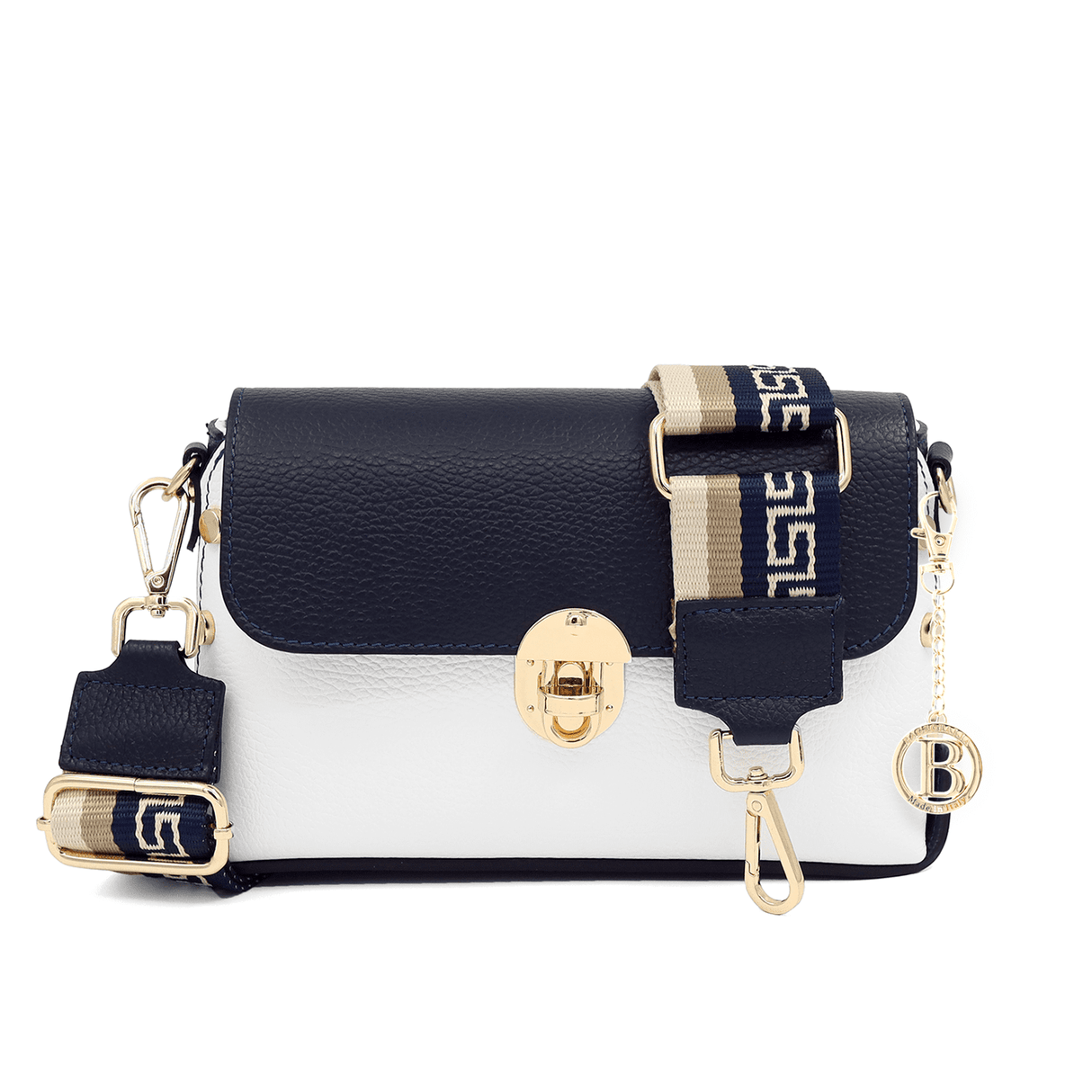 Antoanella természetes bőr női táska - fehér/sötétkék