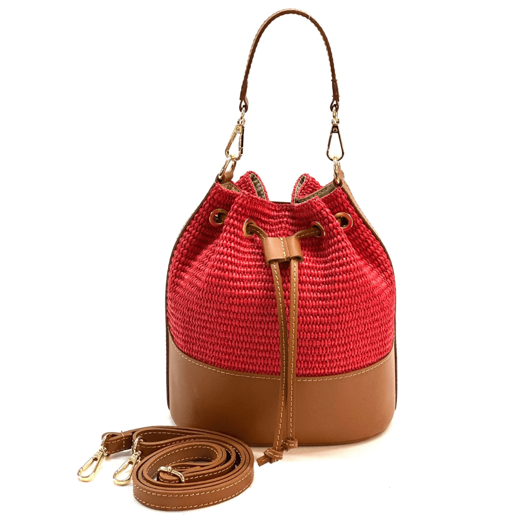 Természetes bőr és rafia táska Arla - piros