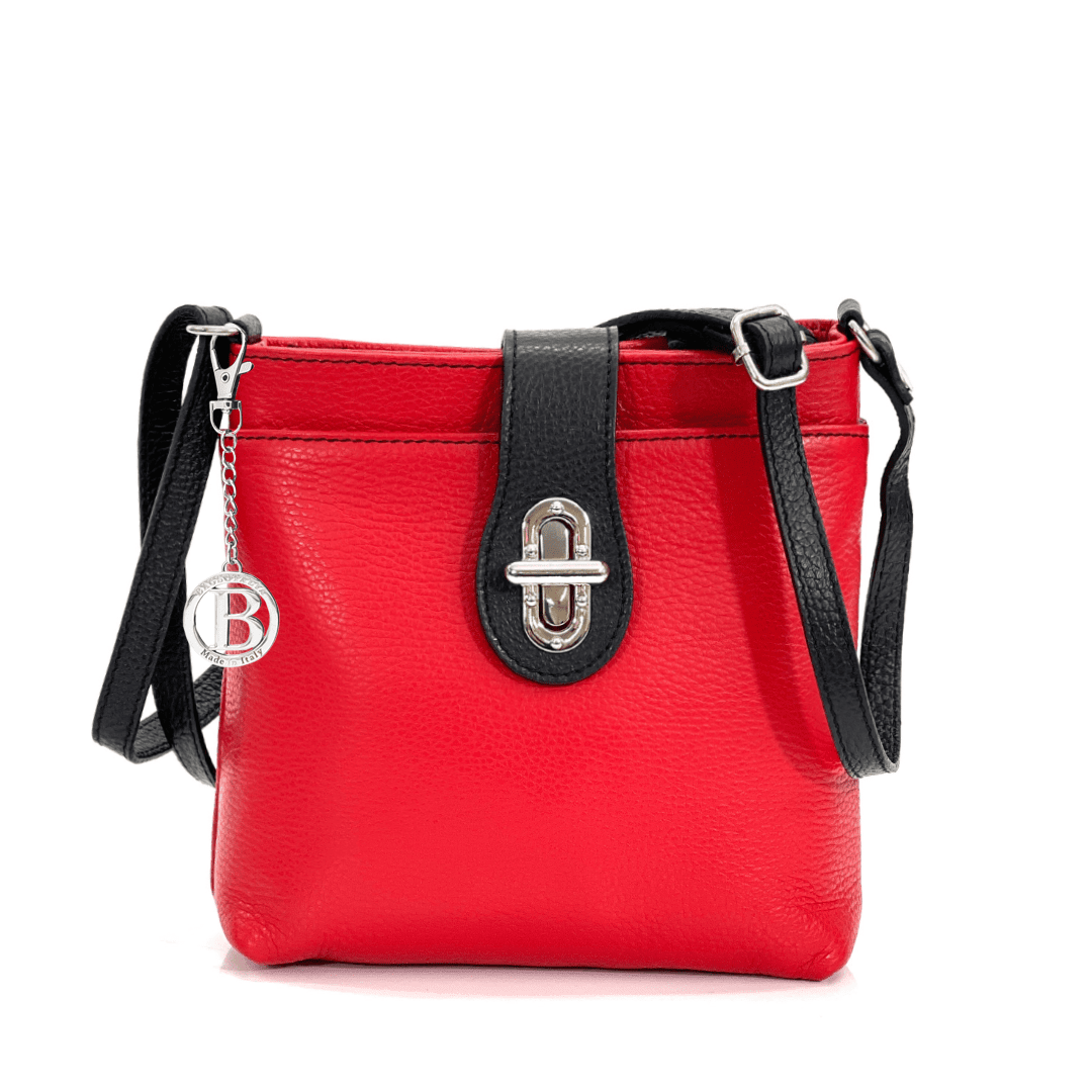 Andria természetes bőr válltáska - piros/fekete