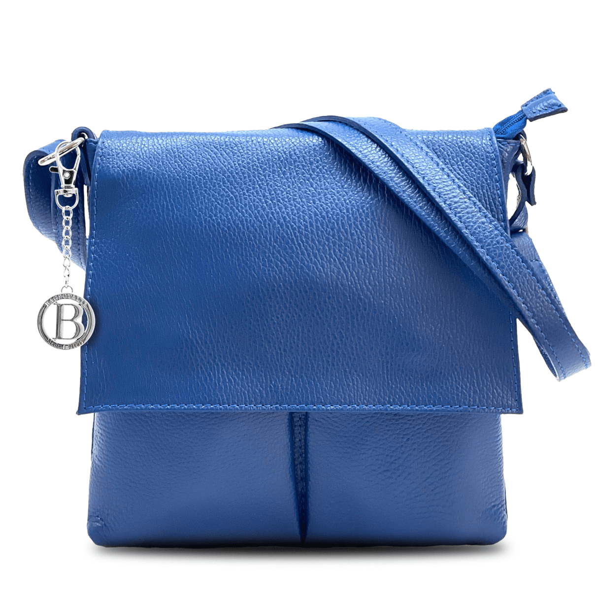 Természetes bőr válltáska sok zsebbel - kék